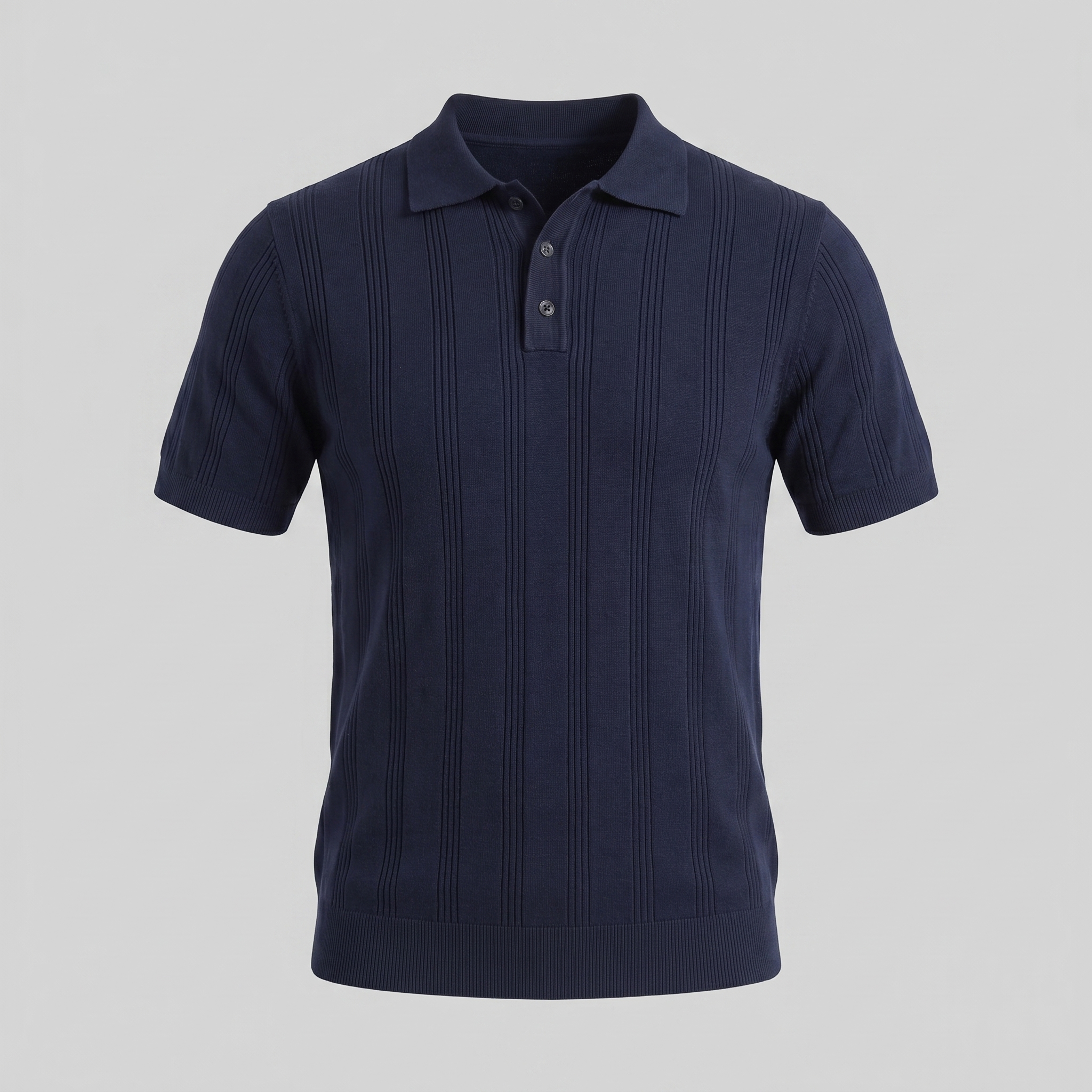 Men's Knit Polo Shirt with Vertical Stripes - Casual Wear for Everyday Use