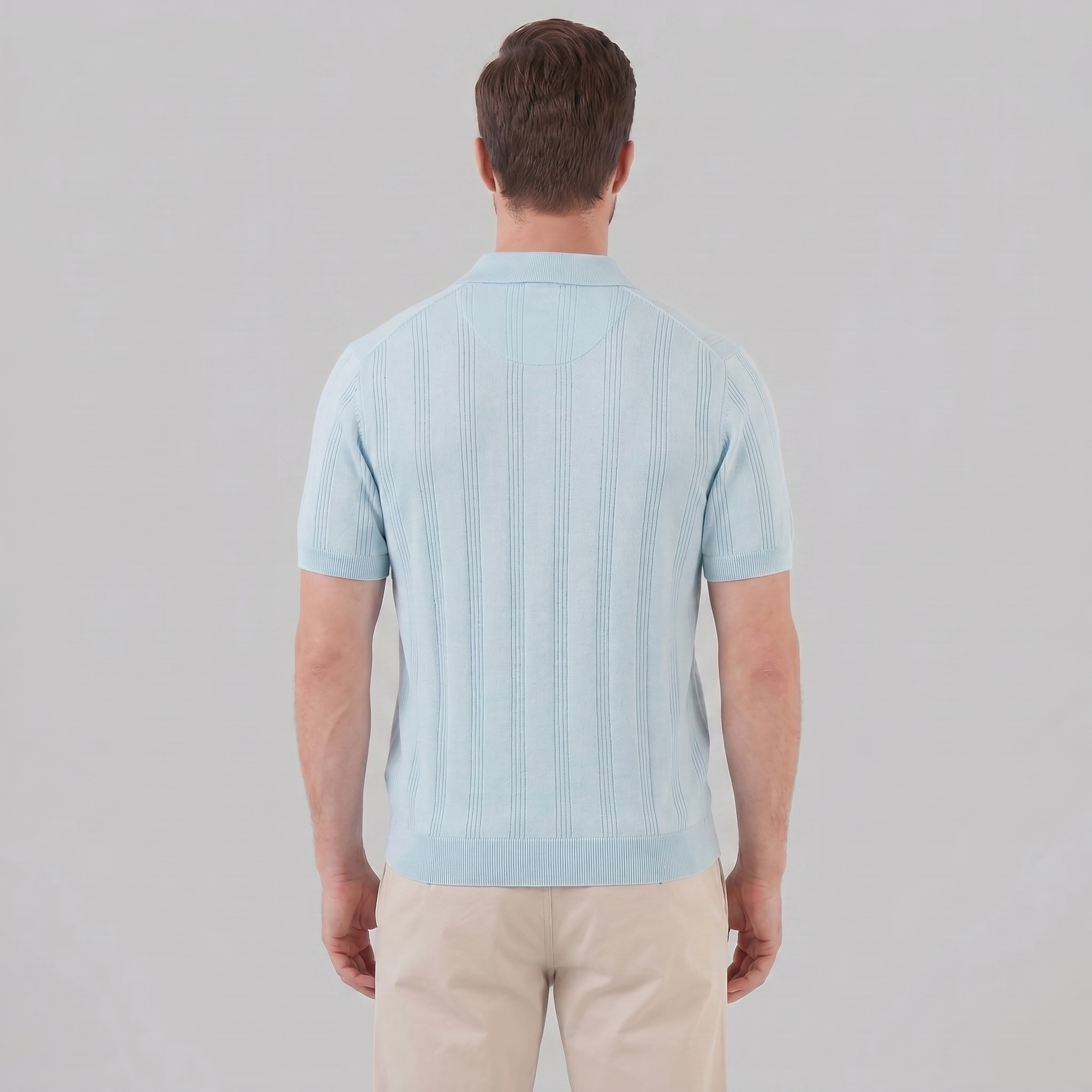 Men's Knit Polo Shirt with Vertical Stripes - Casual Wear for Everyday Use