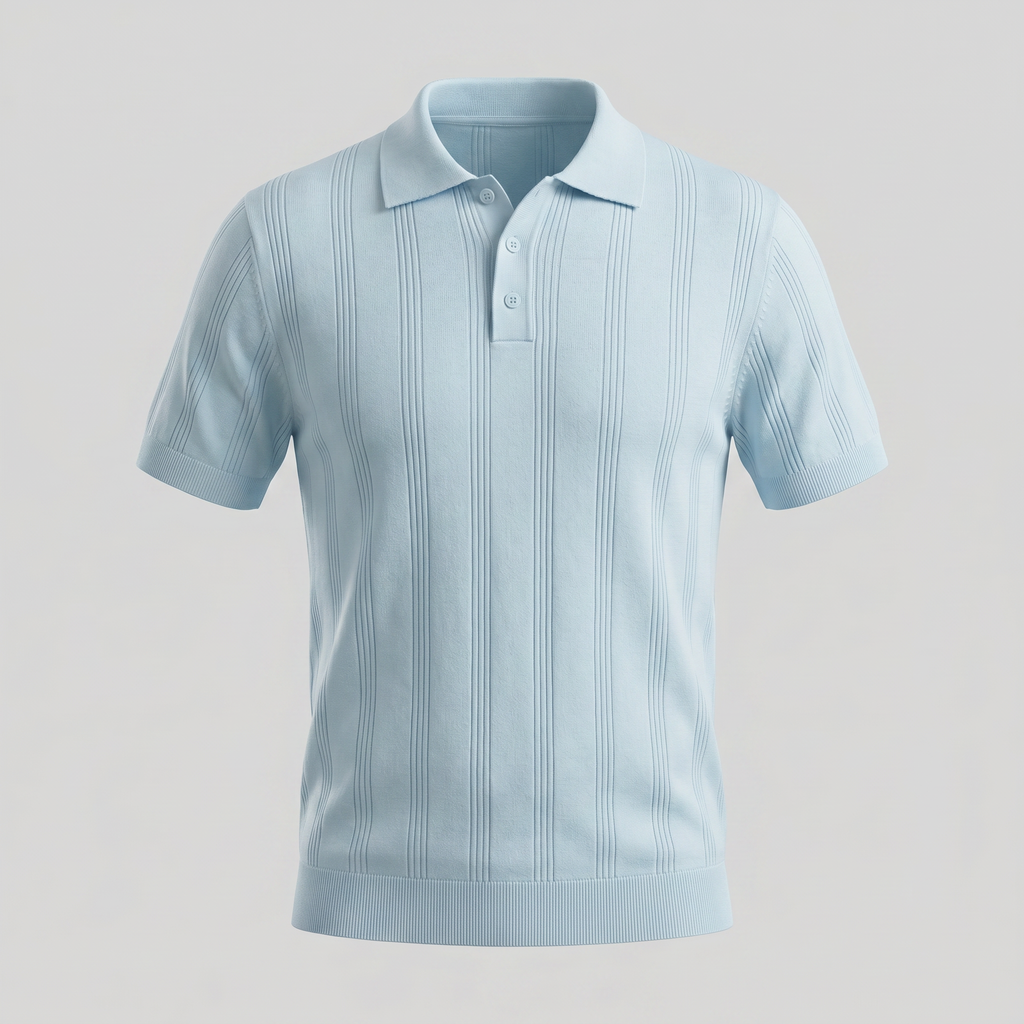 Men's Knit Polo Shirt with Vertical Stripes - Casual Wear for Everyday Use