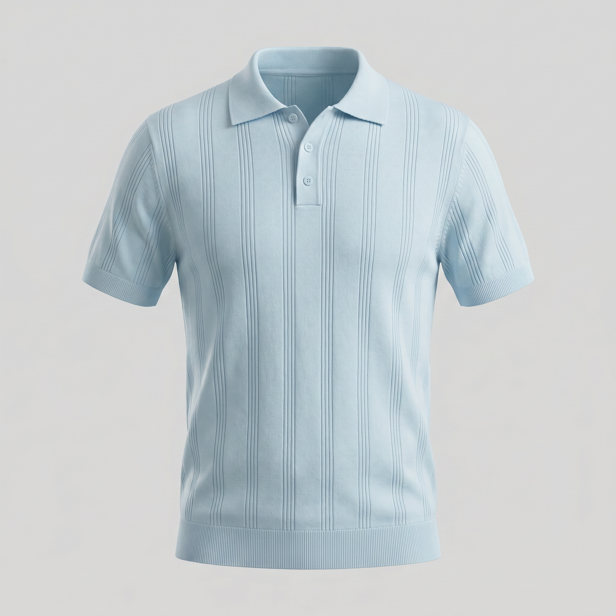 Men's Knit Polo Shirt with Vertical Stripes - Casual Wear for Everyday Use