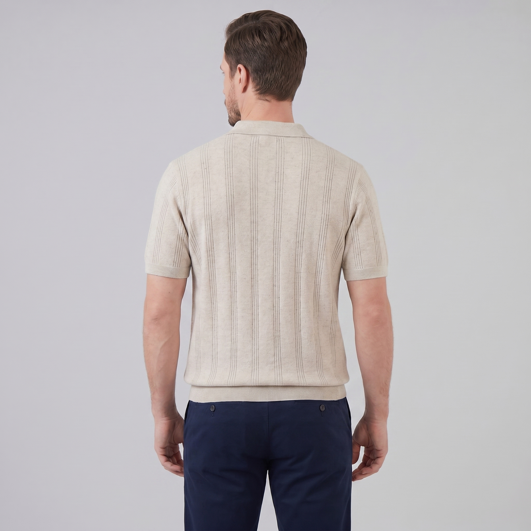 Men's Knit Polo Shirt with Vertical Stripes - Casual Wear for Everyday Use