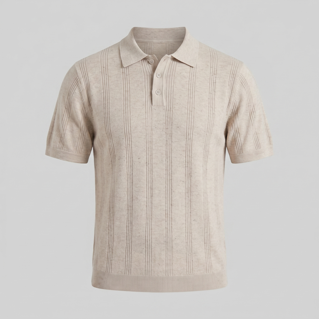 Men's Knit Polo Shirt with Vertical Stripes - Casual Wear for Everyday Use