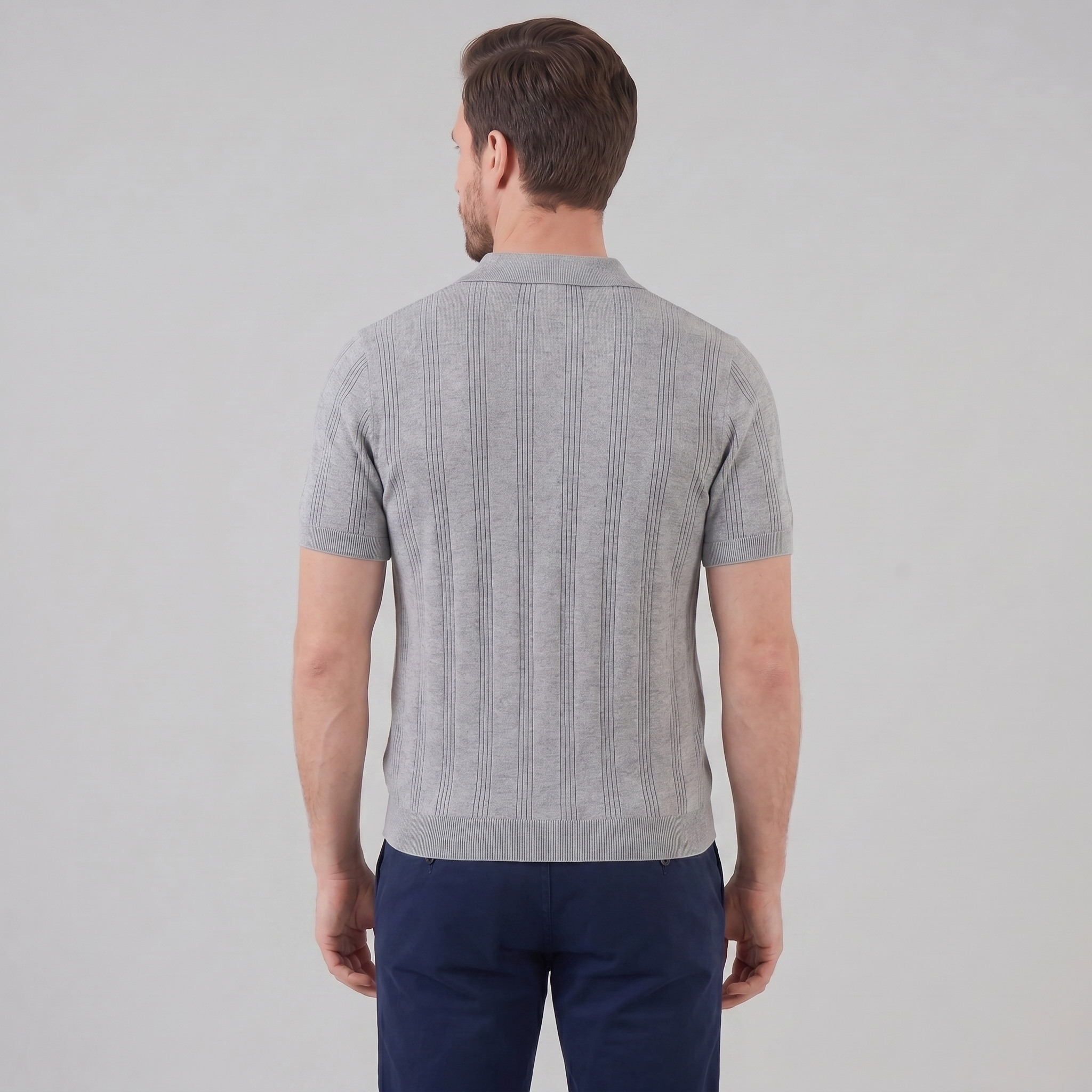 Men's Knit Polo Shirt with Vertical Stripes - Casual Wear for Everyday Use