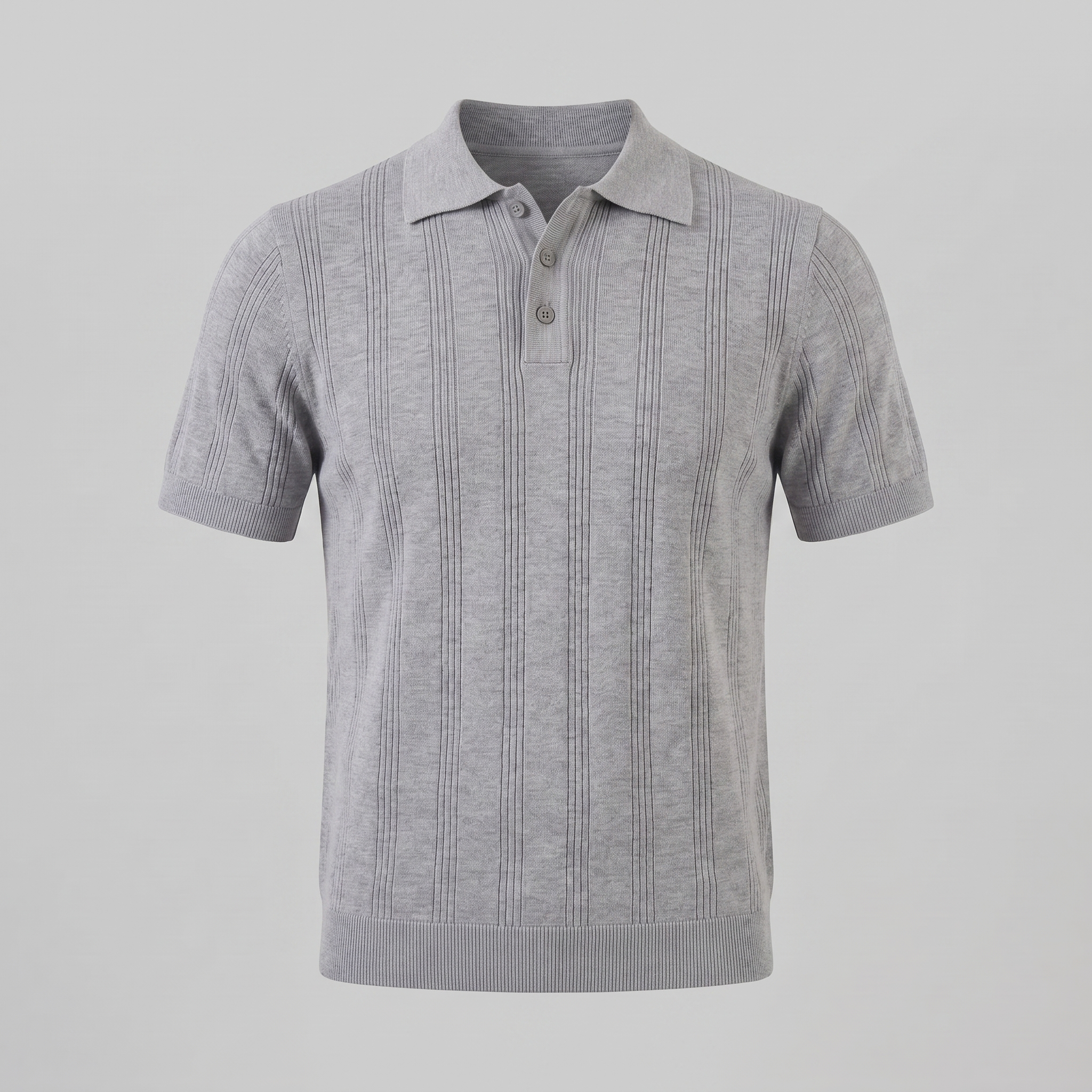 Men's Knit Polo Shirt with Vertical Stripes - Casual Wear for Everyday Use