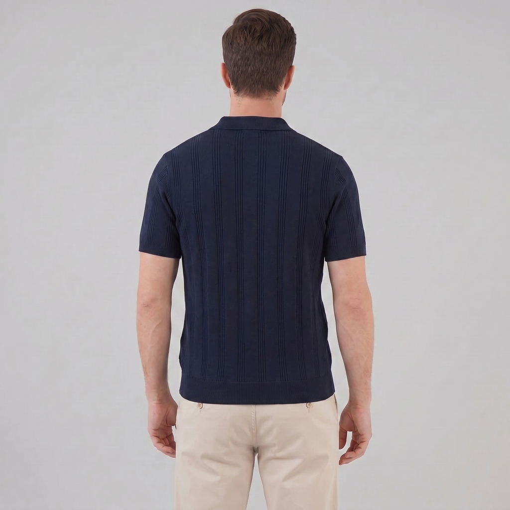 Men's Knit Polo Shirt with Vertical Stripes - Casual Wear for Everyday Use