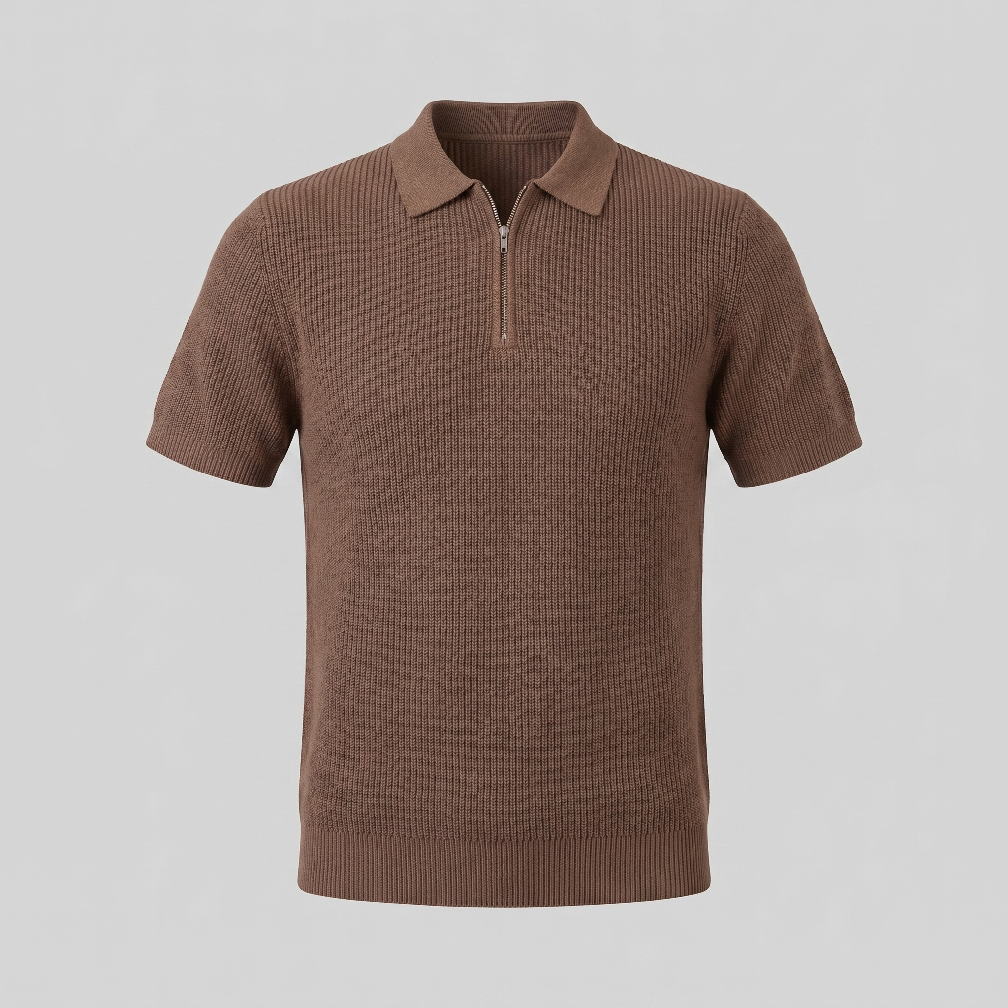Men's Knit Zip Neck Polo Shirt - Casual Cotton Blend for Everyday Wear