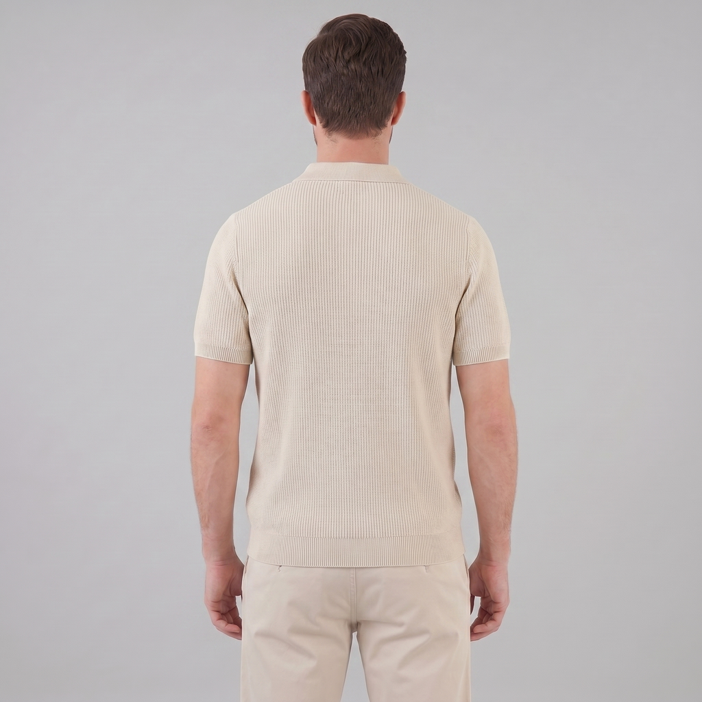 Men's Knit Zip Neck Polo Shirt - Casual Cotton Blend for Everyday Wear