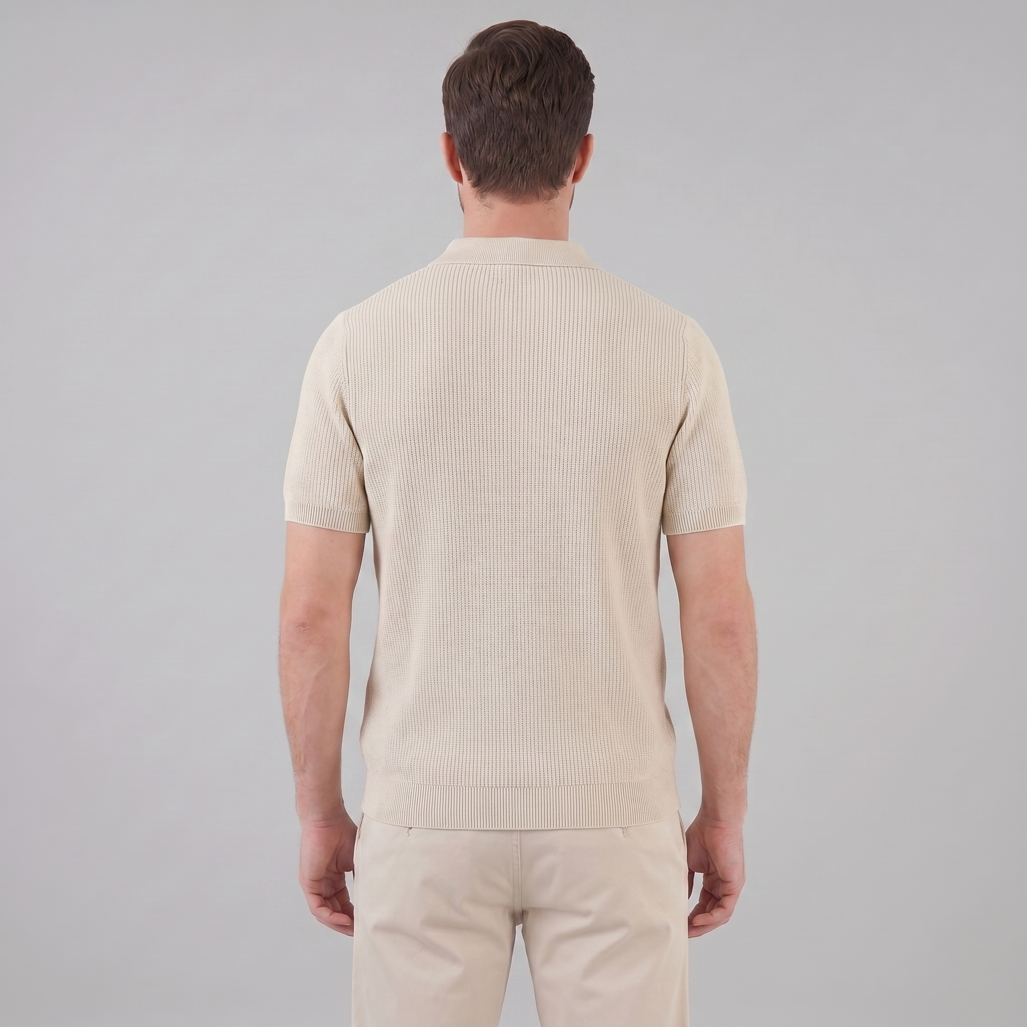 Men's Knit Zip Neck Polo Shirt - Casual Cotton Blend for Everyday Wear