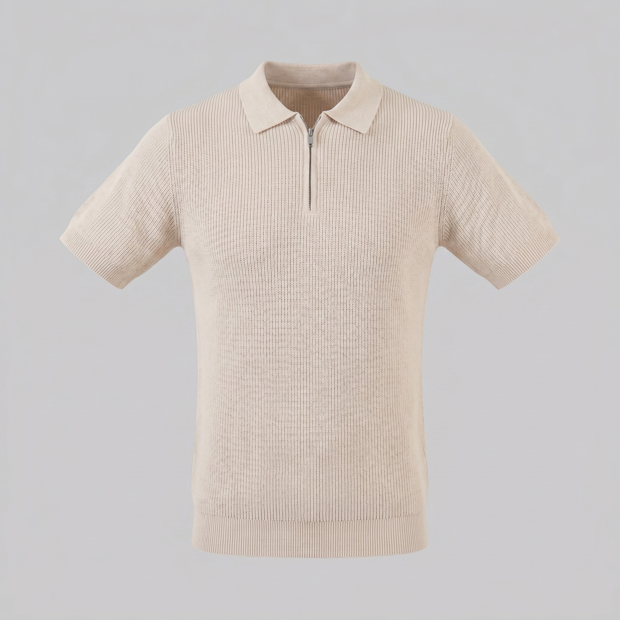 Men's Knit Zip Neck Polo Shirt - Casual Cotton Blend for Everyday Wear