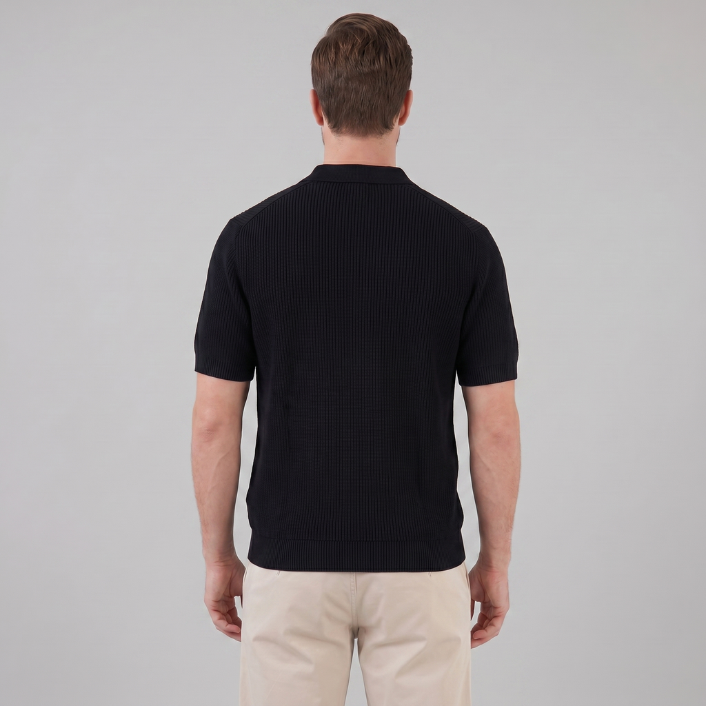 Men's Knit Zip Neck Polo Shirt - Casual Cotton Blend for Everyday Wear