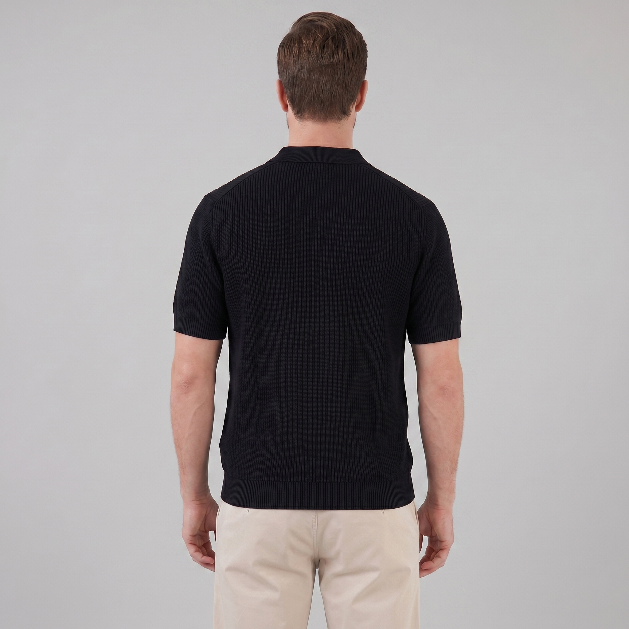 Men's Knit Zip Neck Polo Shirt - Casual Cotton Blend for Everyday Wear