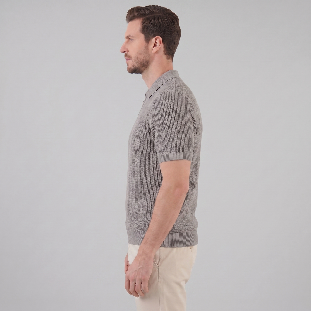 Men's Knit Zip Neck Polo Shirt - Casual Cotton Blend for Everyday Wear