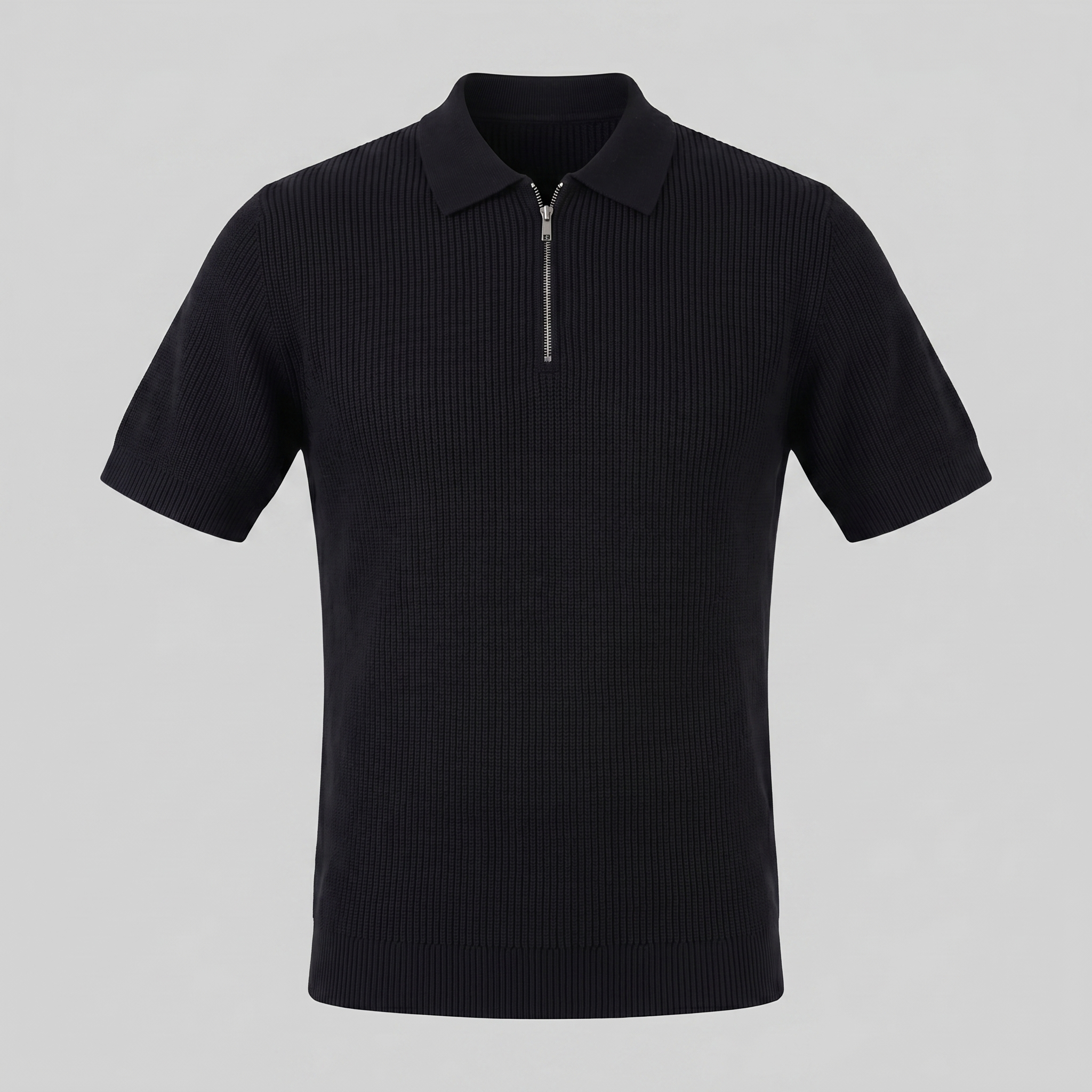 Men's Knit Zip Neck Polo Shirt - Casual Cotton Blend for Everyday Wear