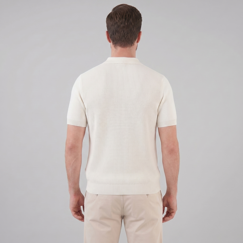 Men's Knit Zip Neck Polo Shirt - Casual Cotton Blend for Everyday Wear