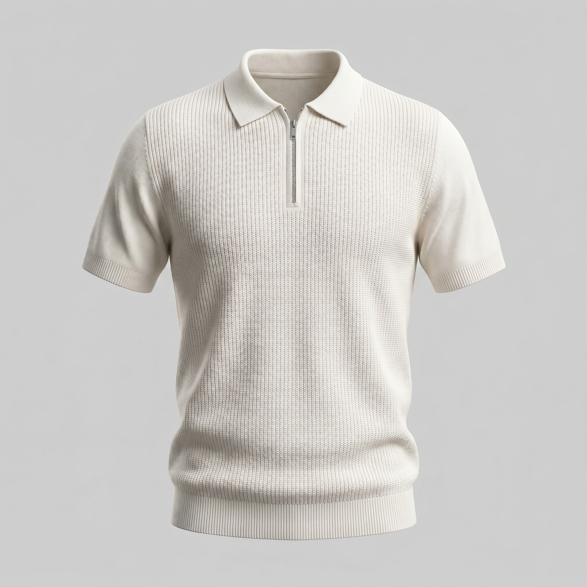 Men's Knit Zip Neck Polo Shirt - Casual Cotton Blend for Everyday Wear