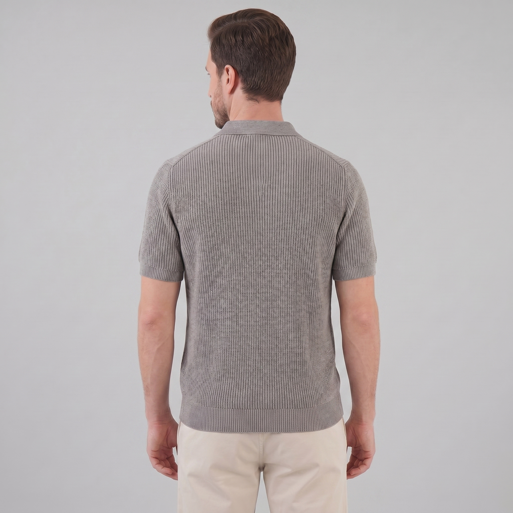 Men's Knit Zip Neck Polo Shirt - Casual Cotton Blend for Everyday Wear