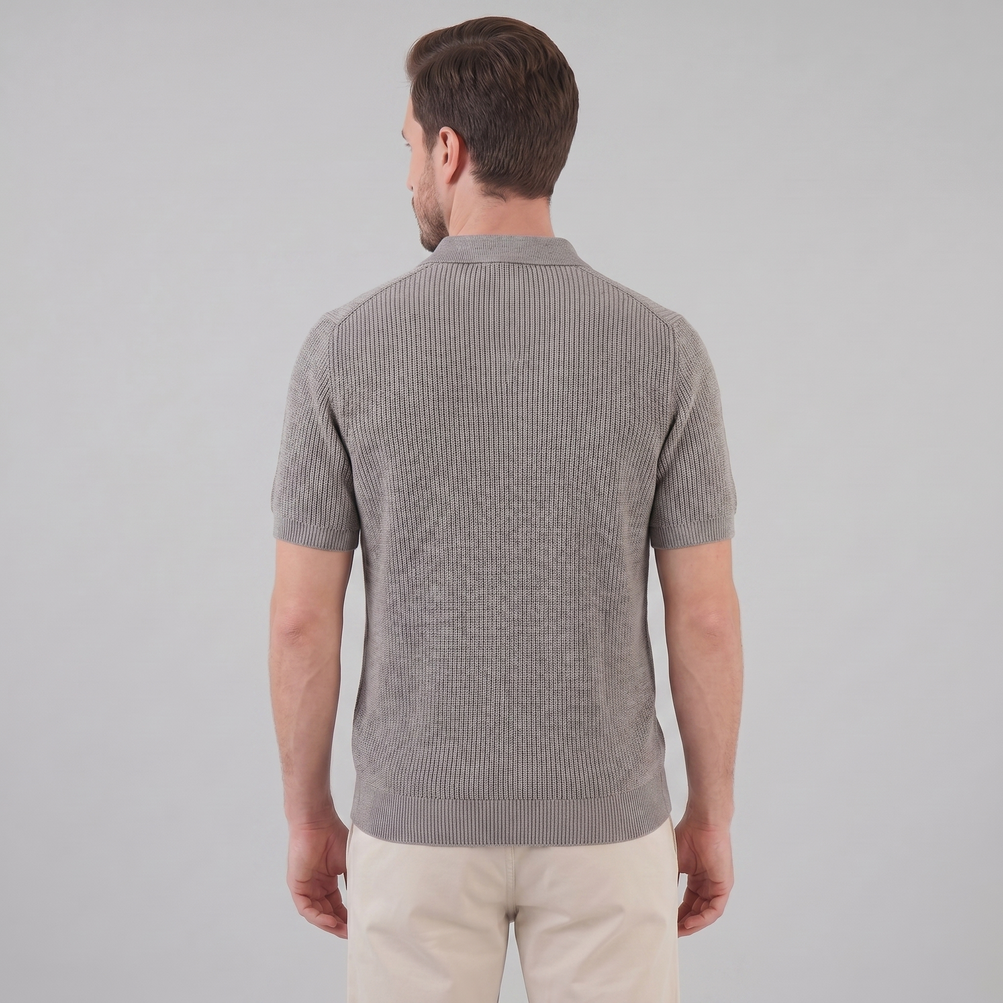 Men's Knit Zip Neck Polo Shirt - Casual Cotton Blend for Everyday Wear