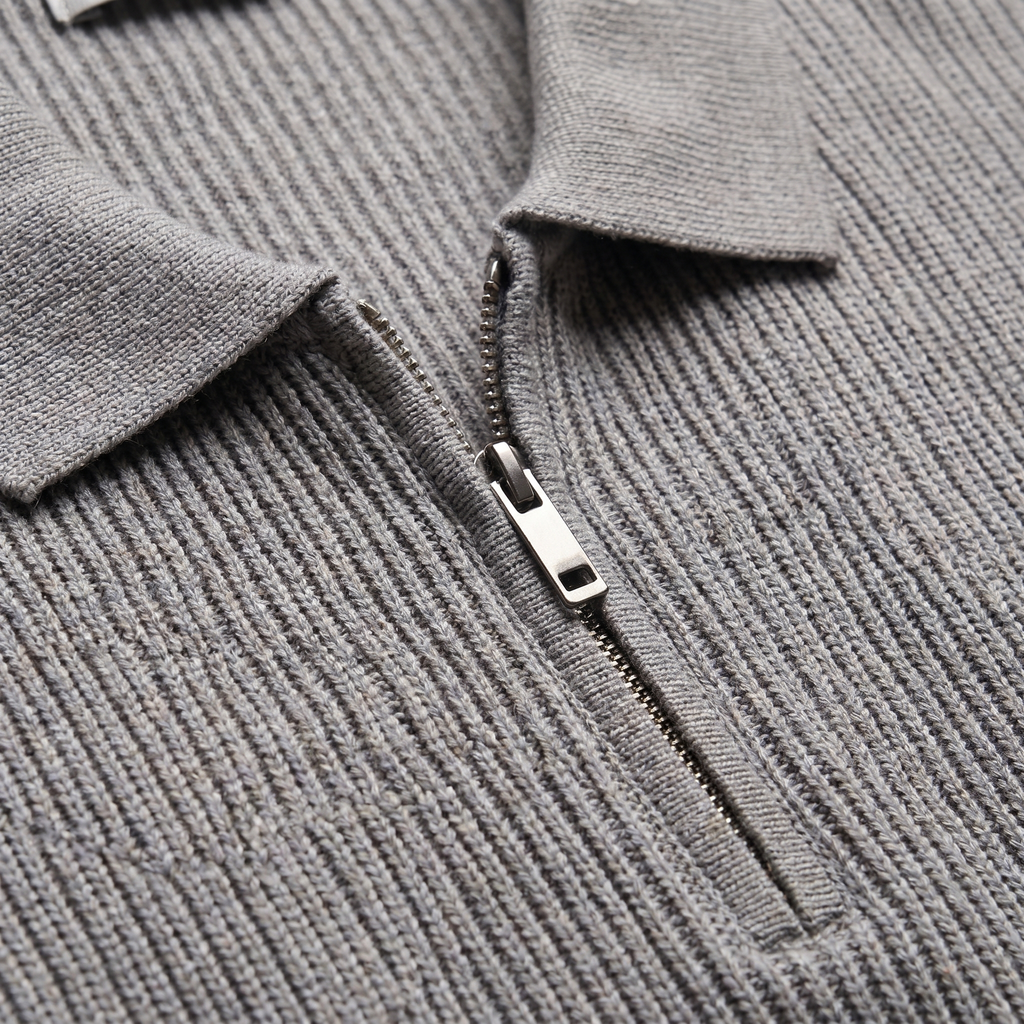 Men's Knit Zip Neck Polo Shirt - Casual Cotton Blend for Everyday Wear