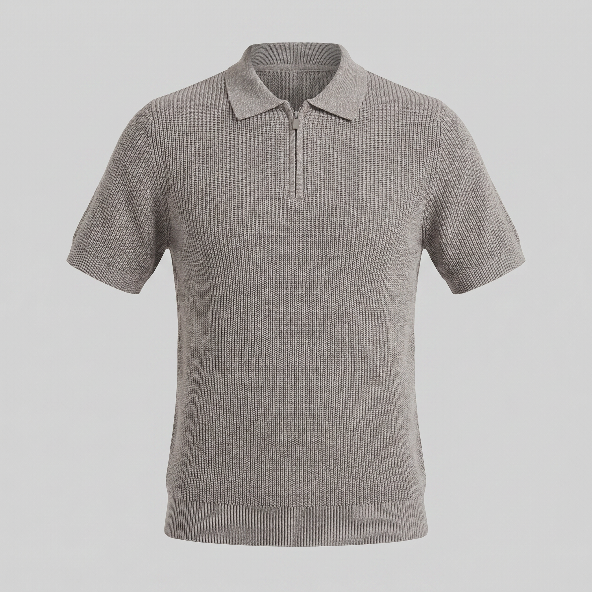 Men's Knit Zip Neck Polo Shirt - Casual Cotton Blend for Everyday Wear