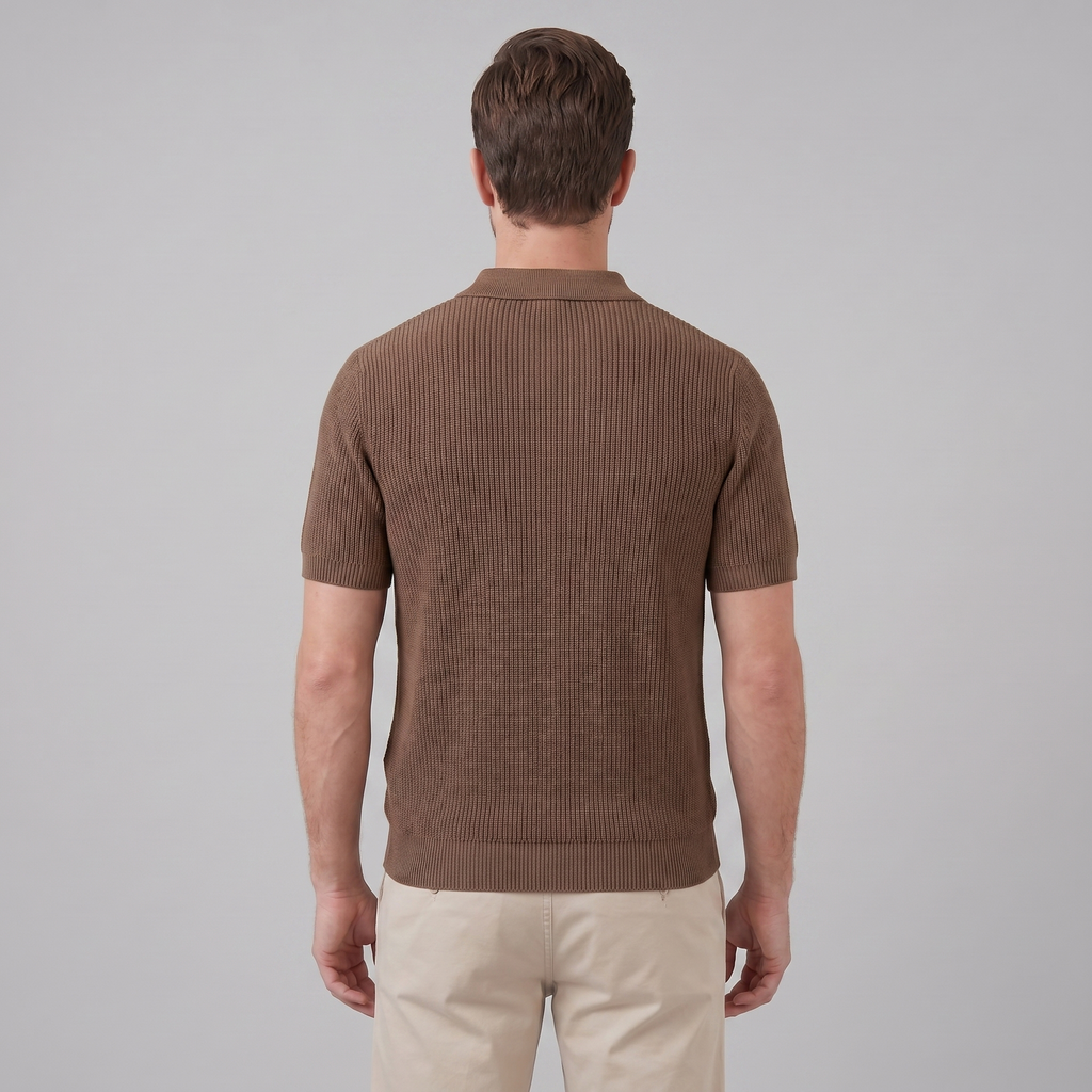 Men's Knit Zip Neck Polo Shirt - Casual Cotton Blend for Everyday Wear
