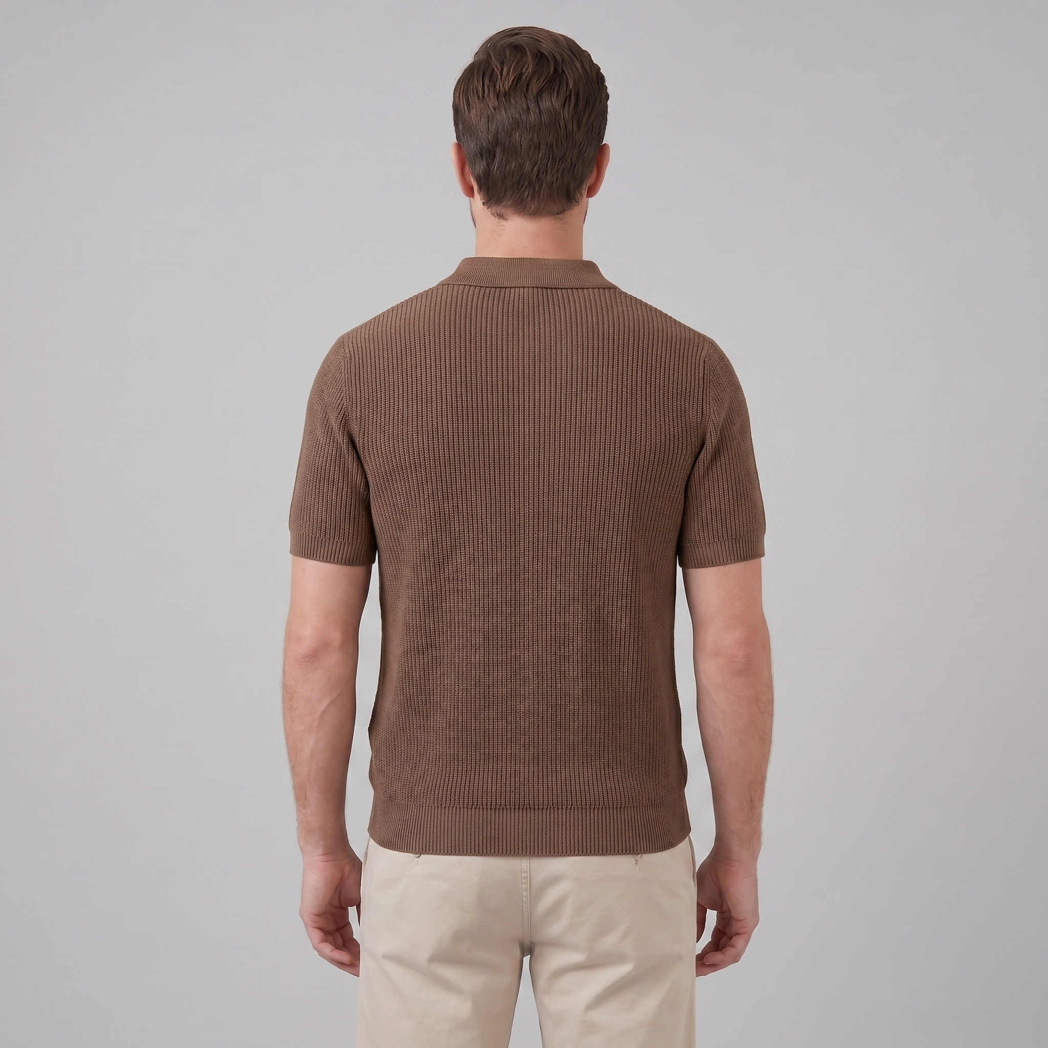 Men's Knit Zip Neck Polo Shirt - Casual Cotton Blend for Everyday Wear