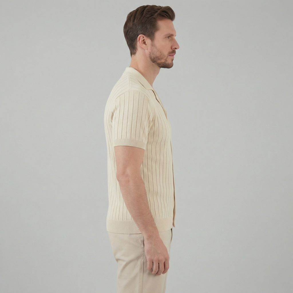 Men's Knitted Short Sleeve Shirt - Casual Cotton Blend for Everyday Wear