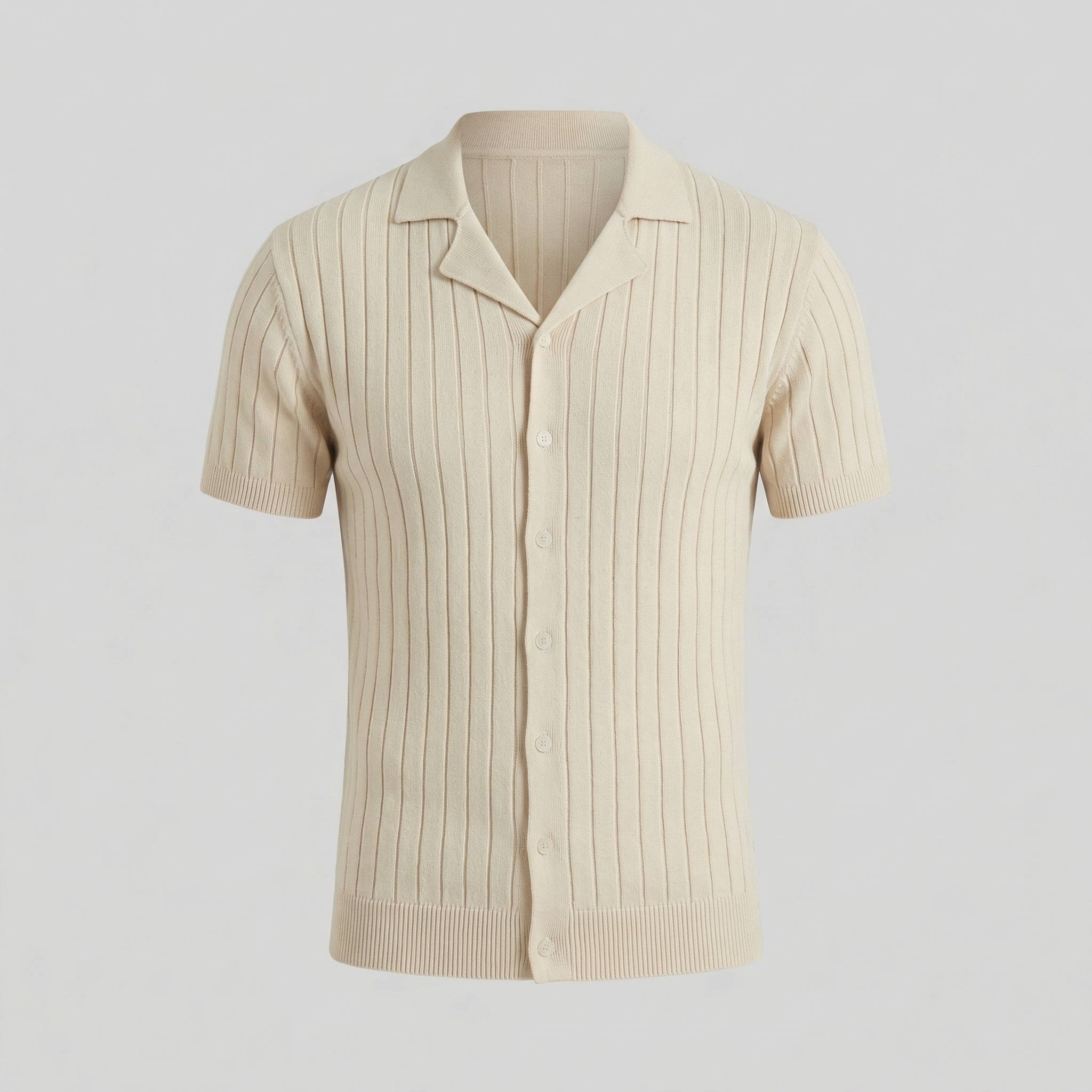 Men's Knitted Short Sleeve Shirt - Casual Cotton Blend for Everyday Wear