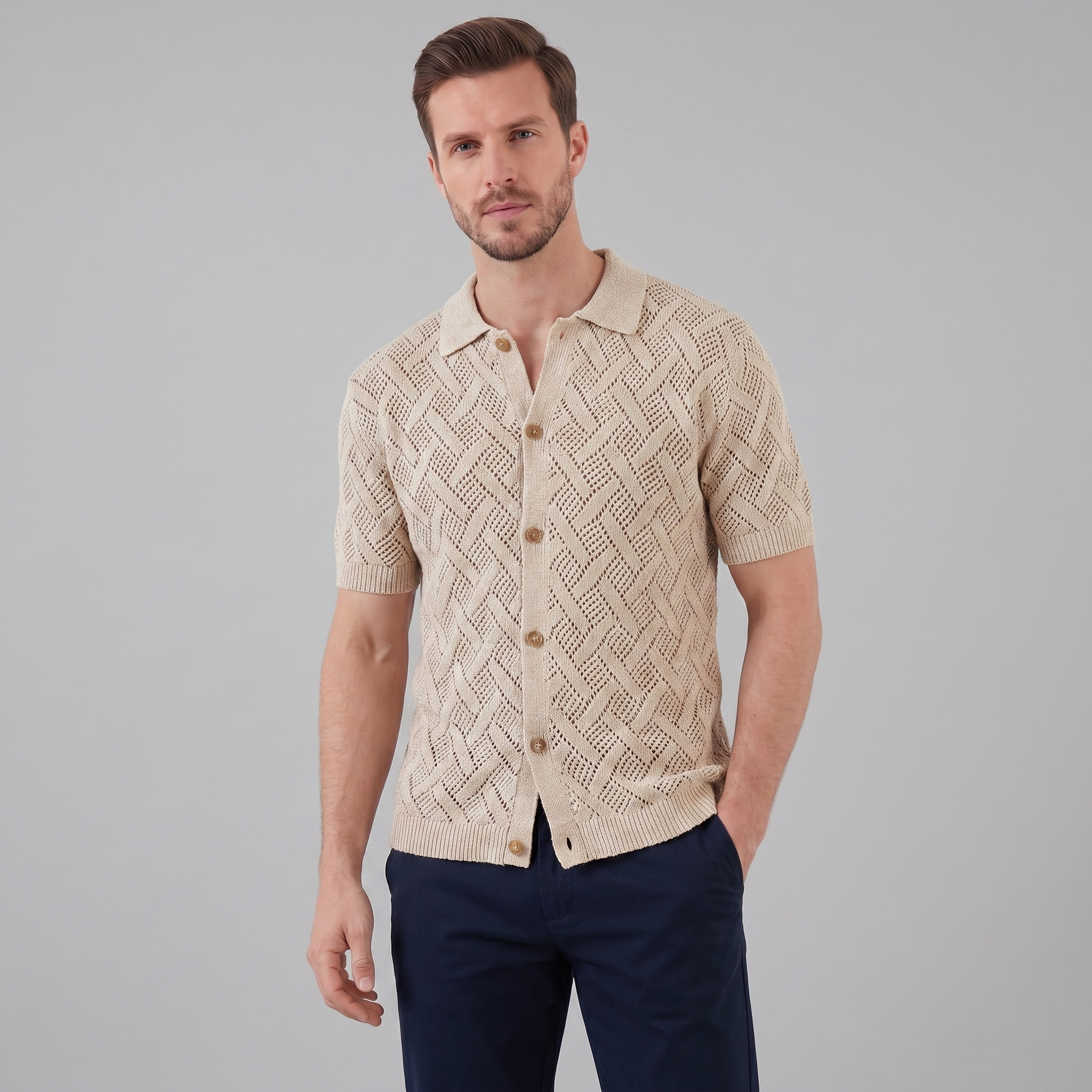 Men's Lightweight Cotton Beach Polo Shirt for Summer Casual Wear