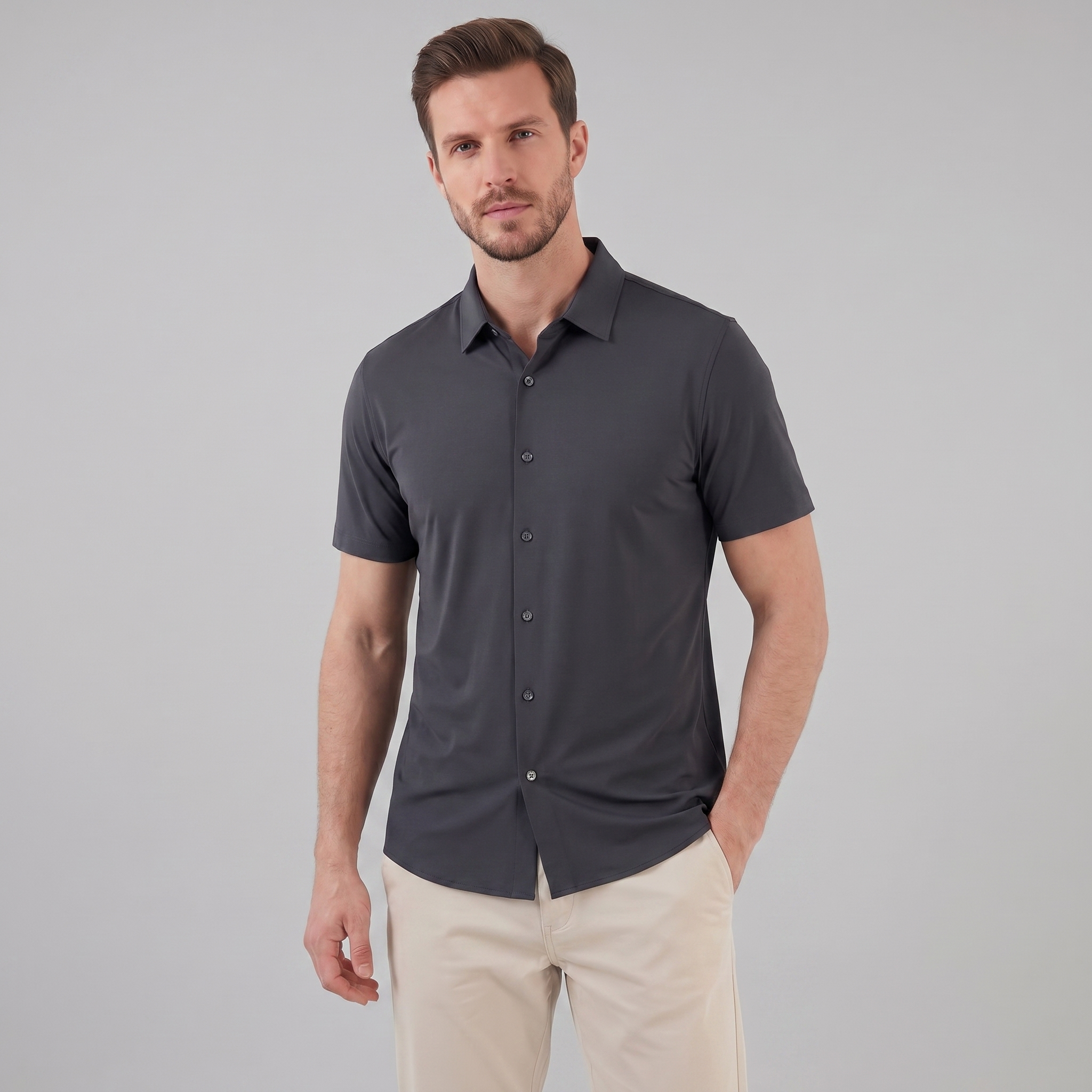 Men's Lightweight Stretch Cotton Summer Shirt for Casual Wear