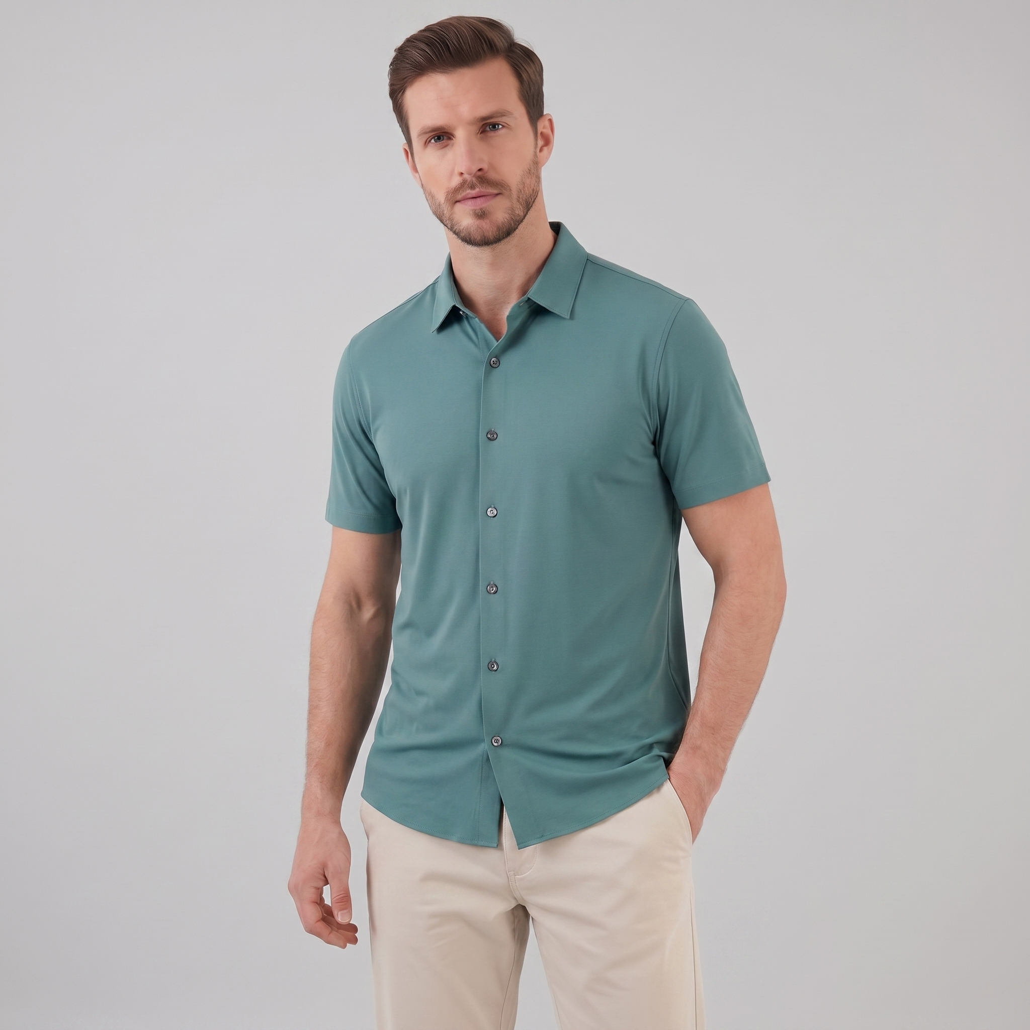 Men's Lightweight Stretch Cotton Summer Shirt for Casual Wear