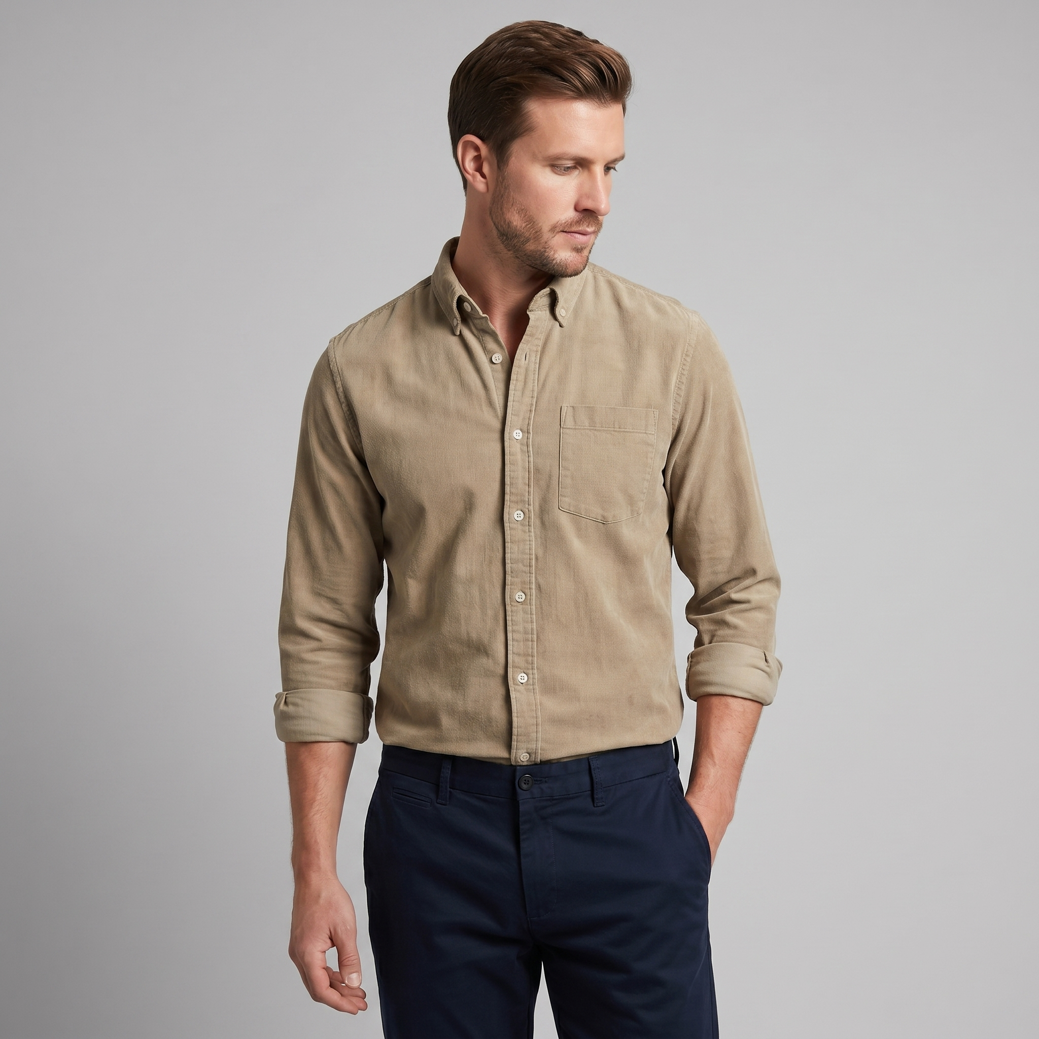 Men's Long Sleeve Cotton Dress Shirt for Casual or Formal Wear