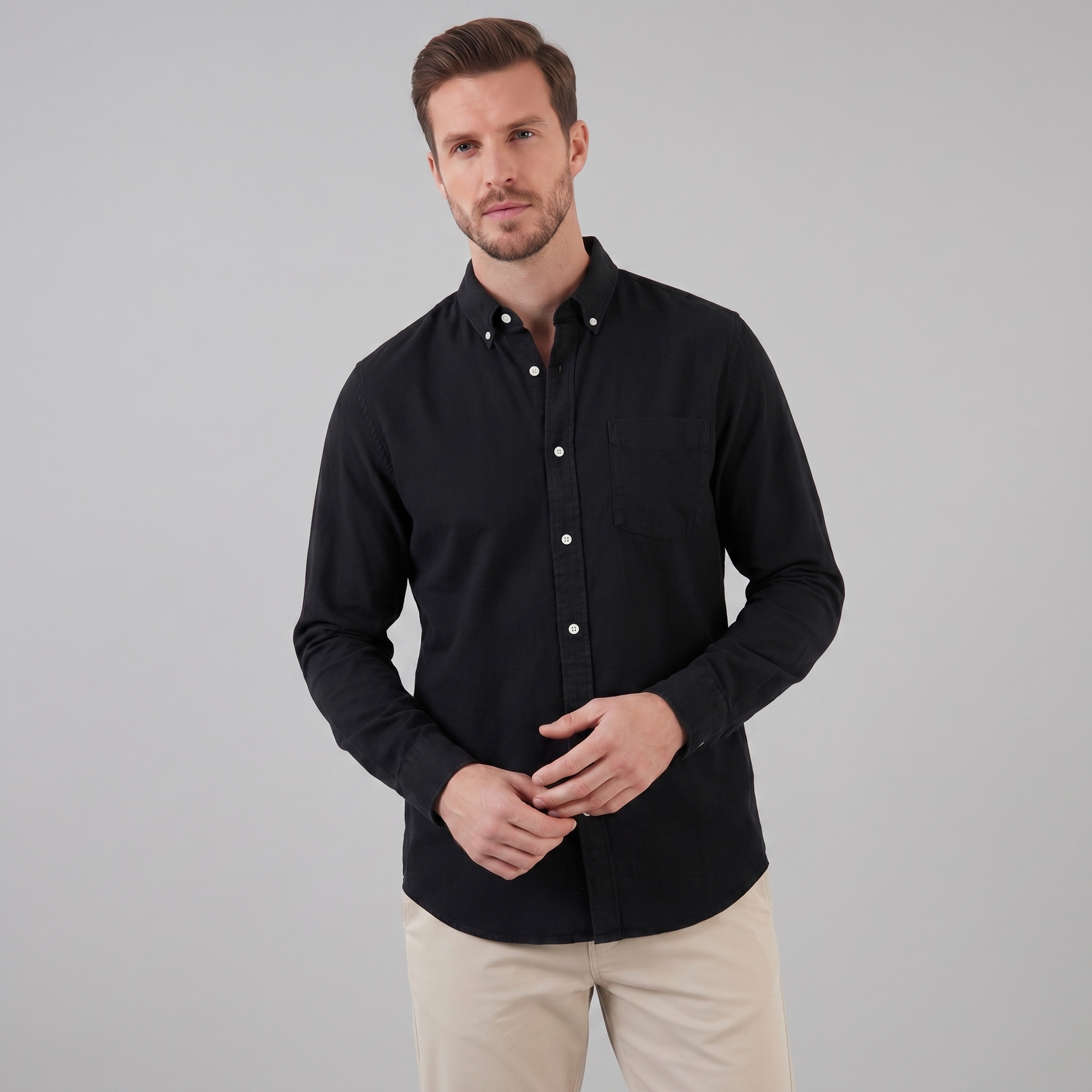 Men's Long Sleeve Cotton Dress Shirt for Casual or Formal Wear