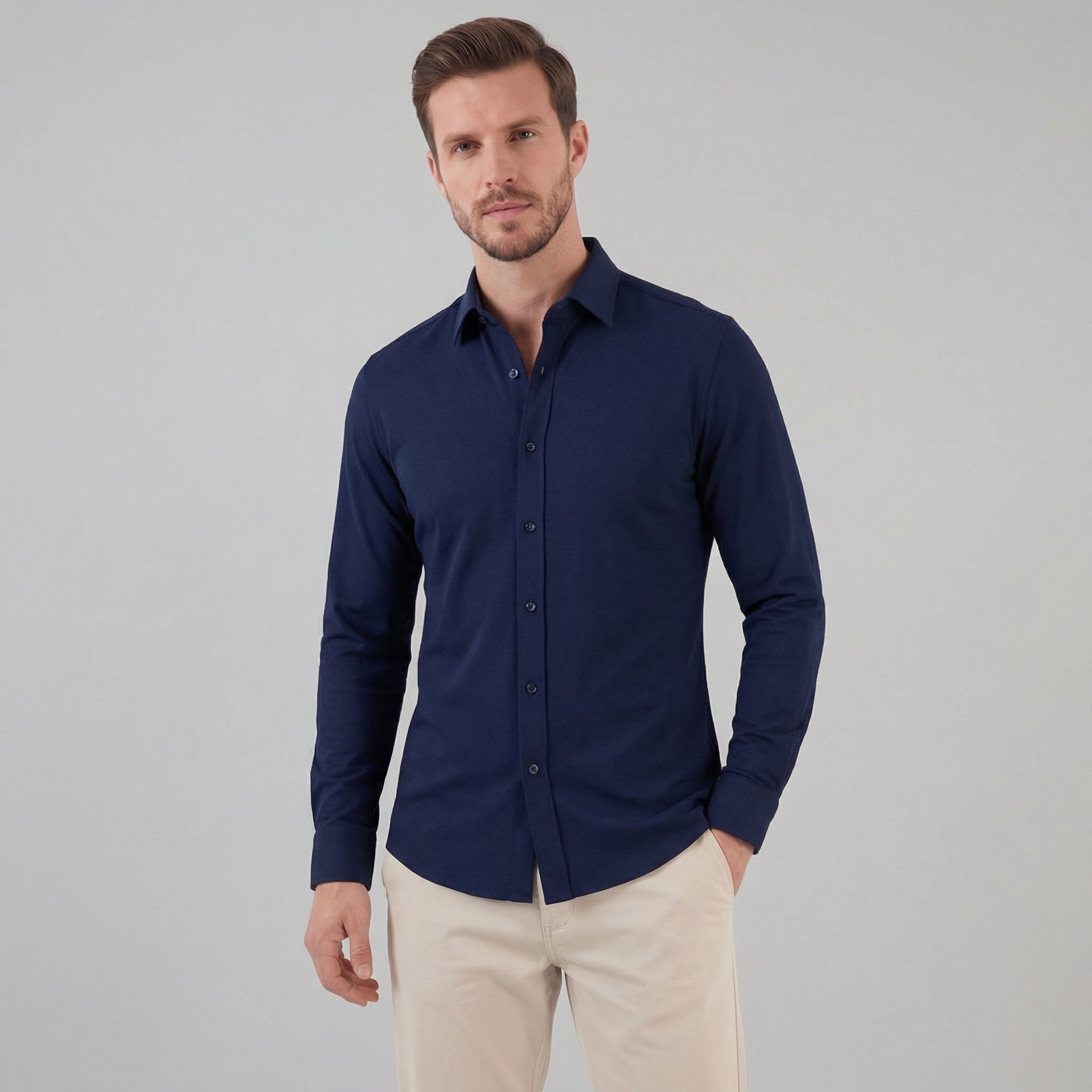 Men's Long Sleeve Cotton Dress Shirt for Formal and Business Wear
