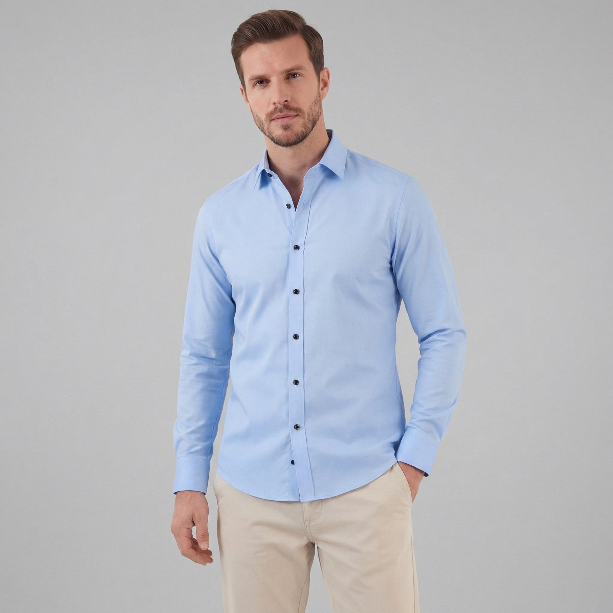 Men's Long Sleeve Cotton Dress Shirt for Formal and Business Wear