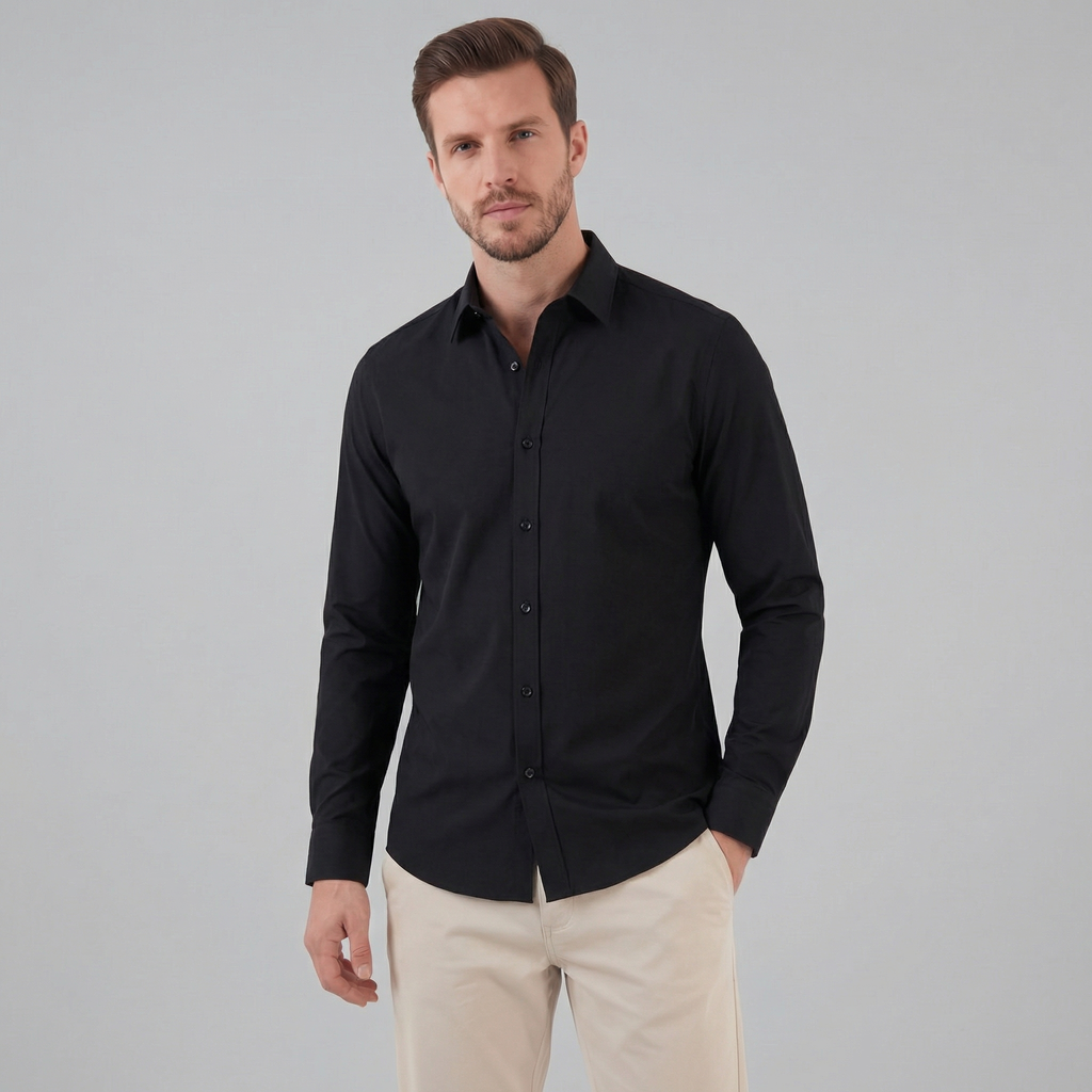 Men's Long Sleeve Cotton Dress Shirt for Formal and Business Wear