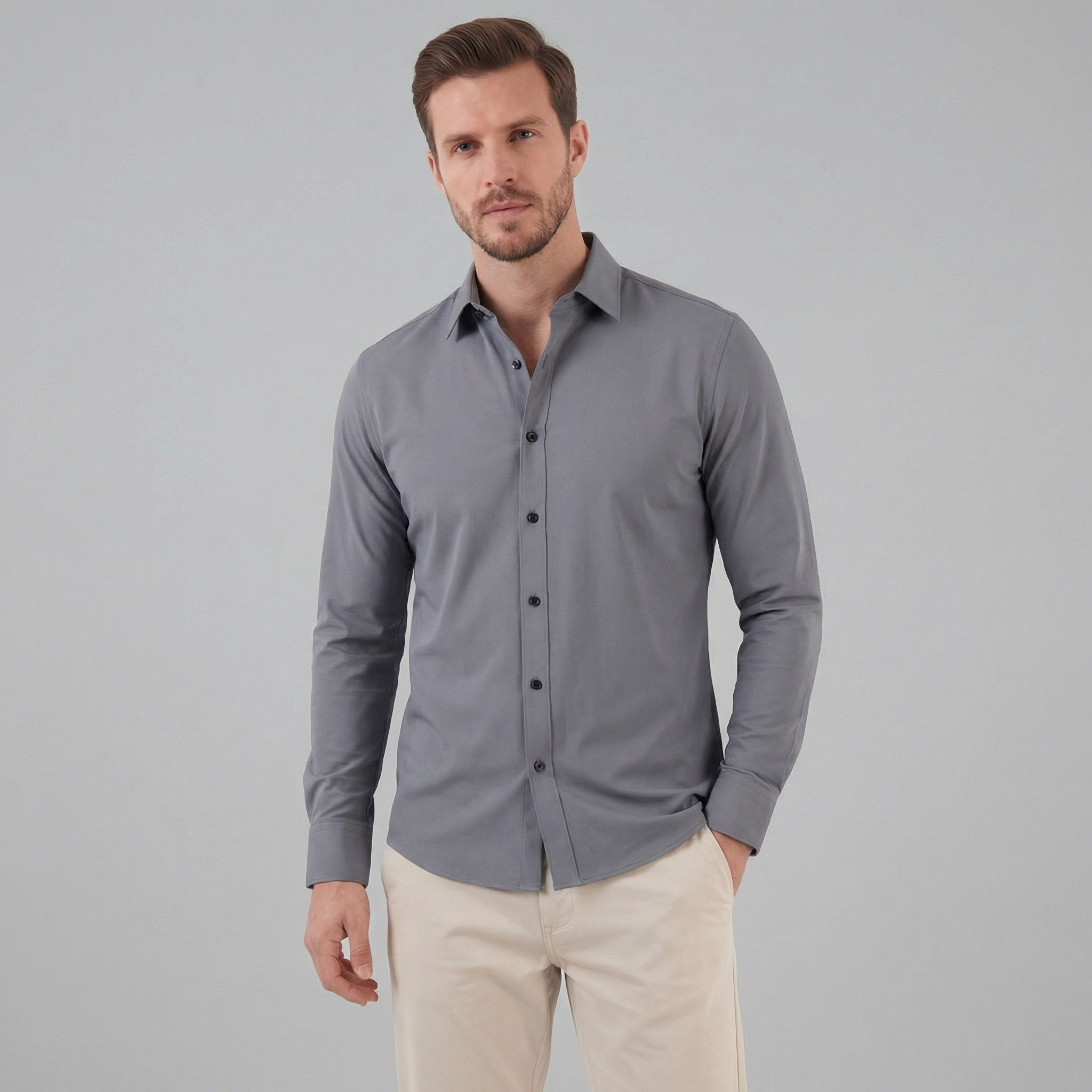 Men's Long Sleeve Cotton Dress Shirt for Formal and Business Wear