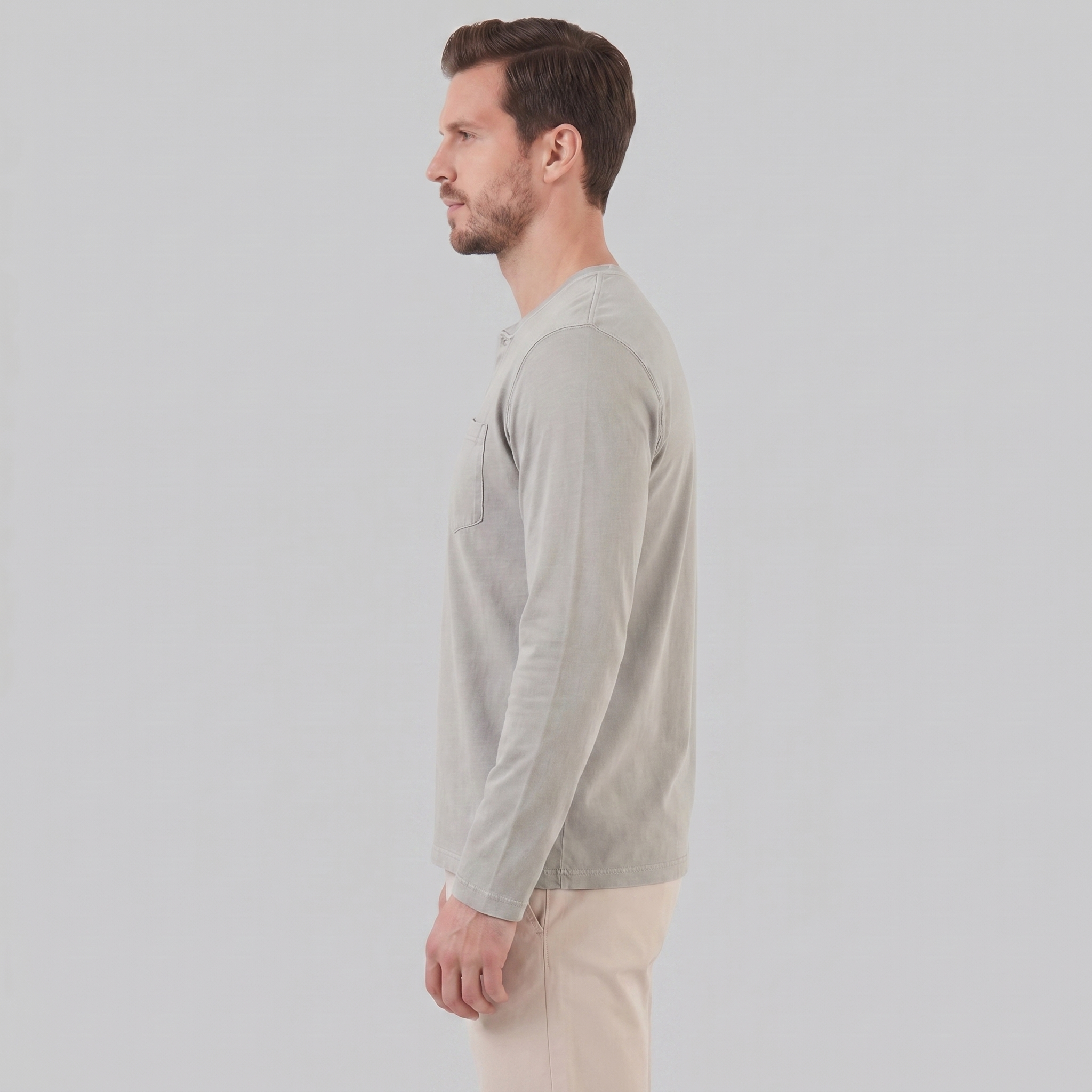 Men's Long Sleeve Cotton Henley Shirt for Casual Wear