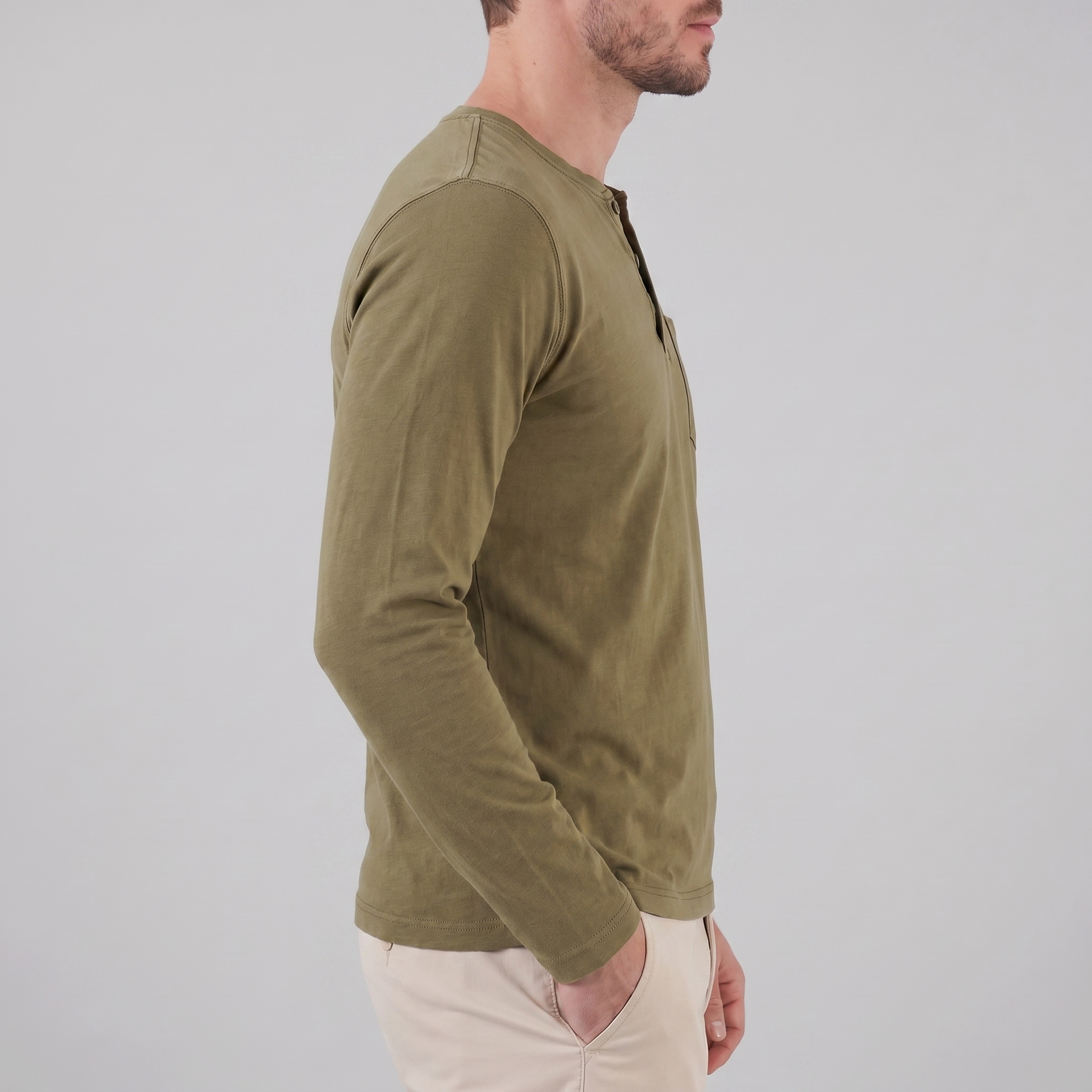 Men's Long Sleeve Cotton Henley Shirt for Casual Wear