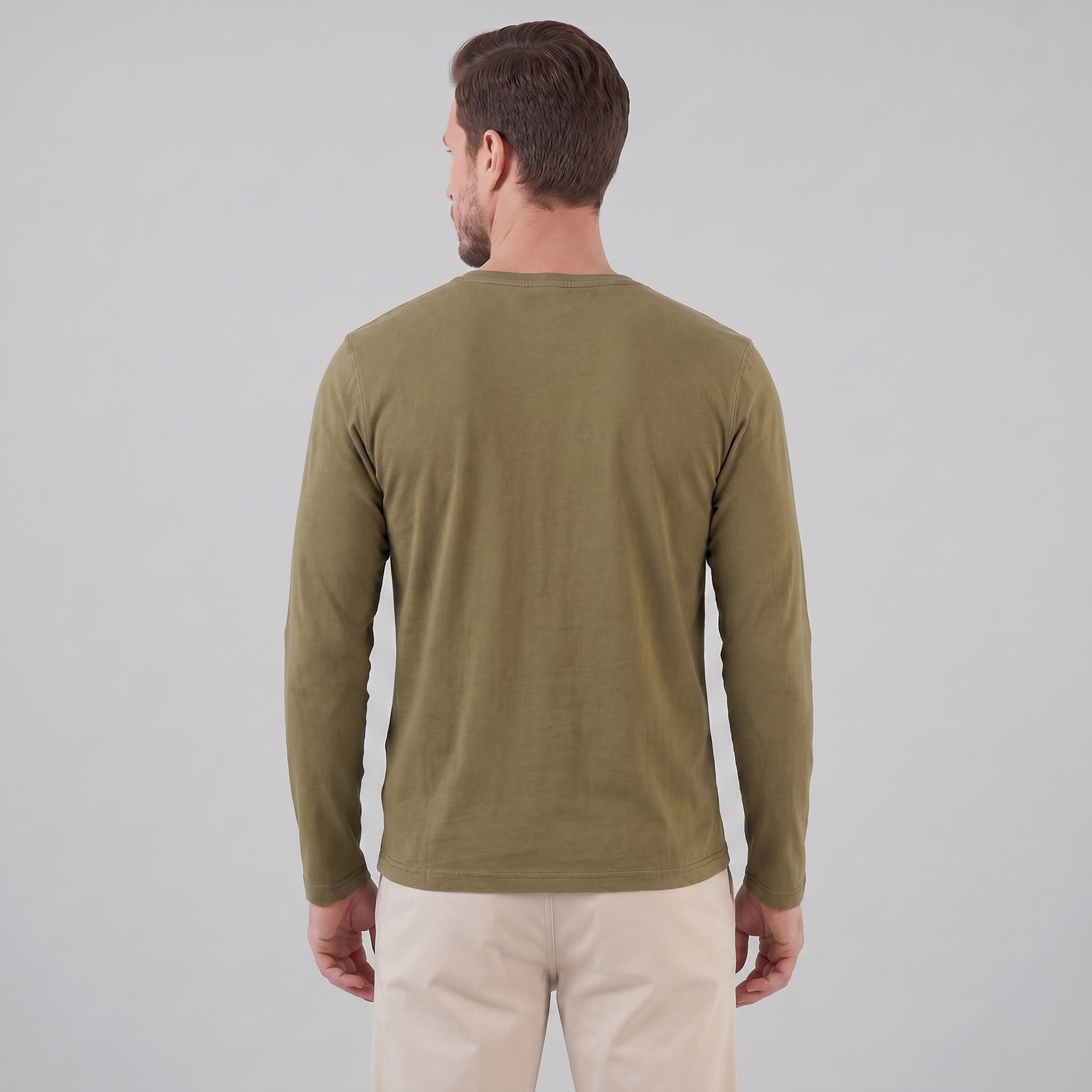 Men's Long Sleeve Cotton Henley Shirt for Casual Wear