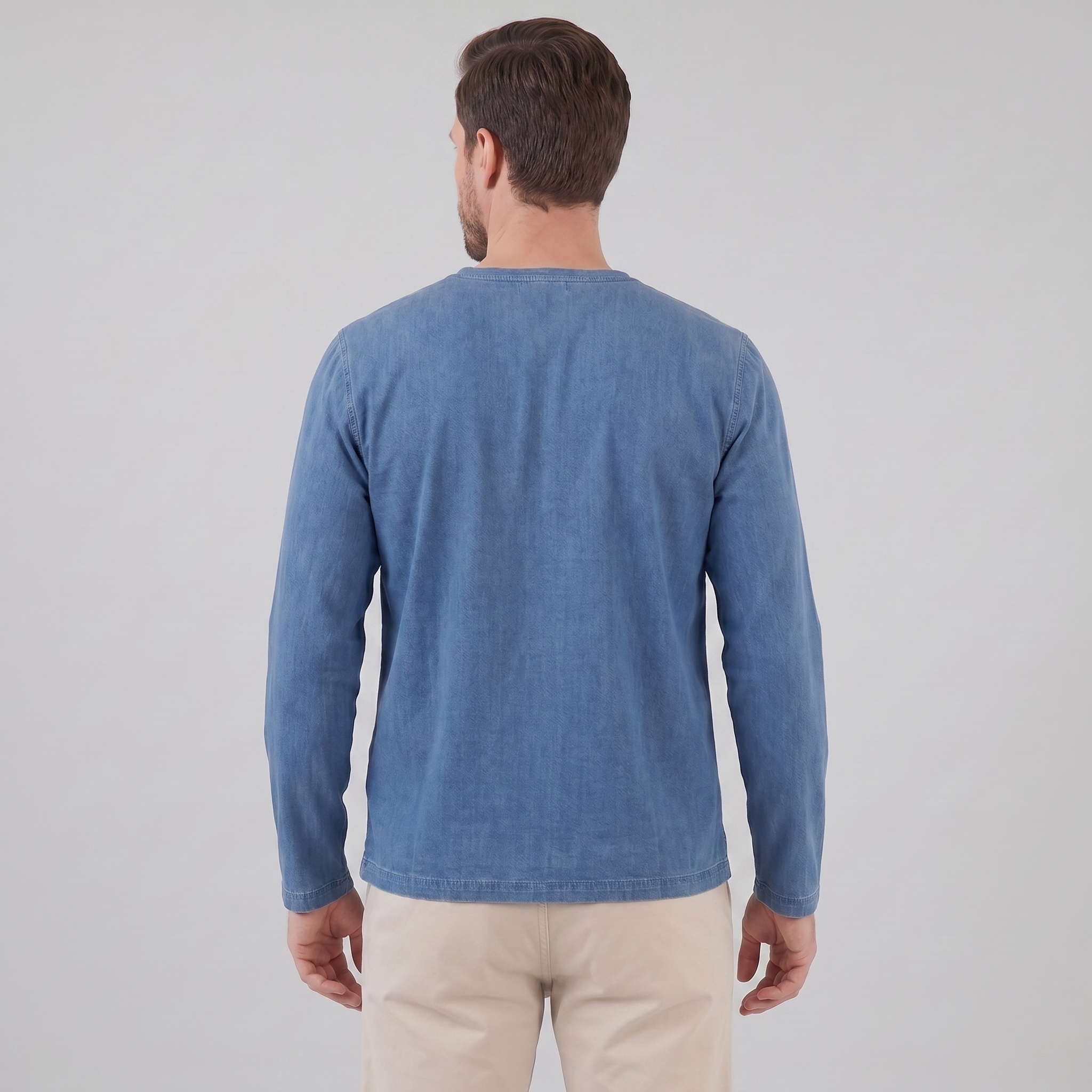 Men's Long Sleeve Cotton Henley Shirt for Casual Wear