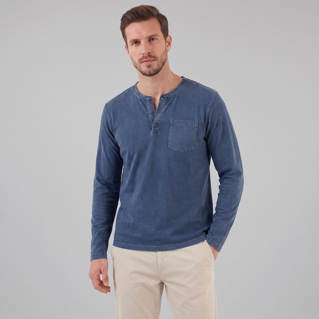 Men's Long Sleeve Cotton Henley Shirt for Casual Wear
