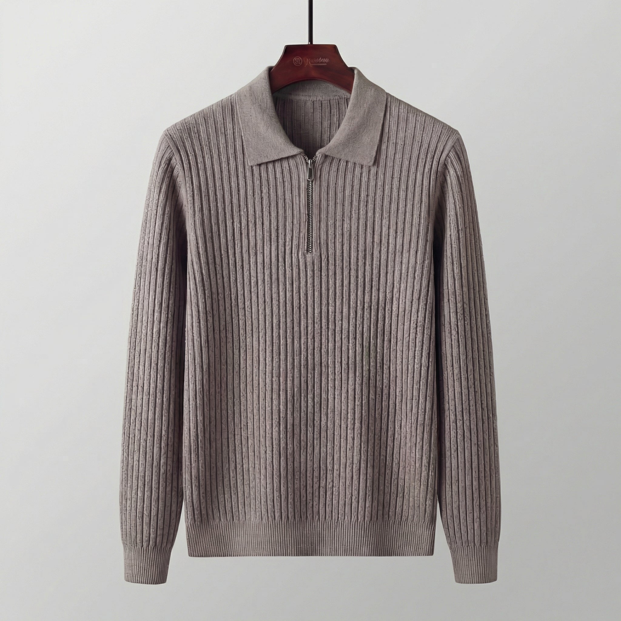 Men's Long Sleeve Zipper Polo Sweater - Comfortable Knit for Casual Wear