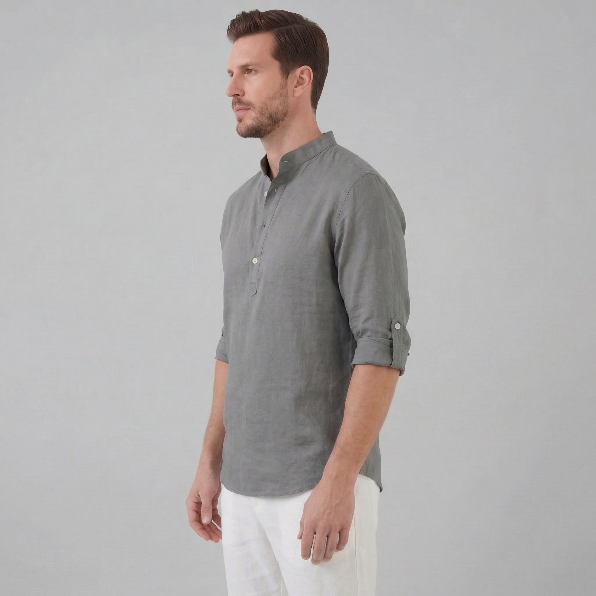 Men's Loose-Fit Cotton Henley Shirt for Casual Wear and Everyday Comfort