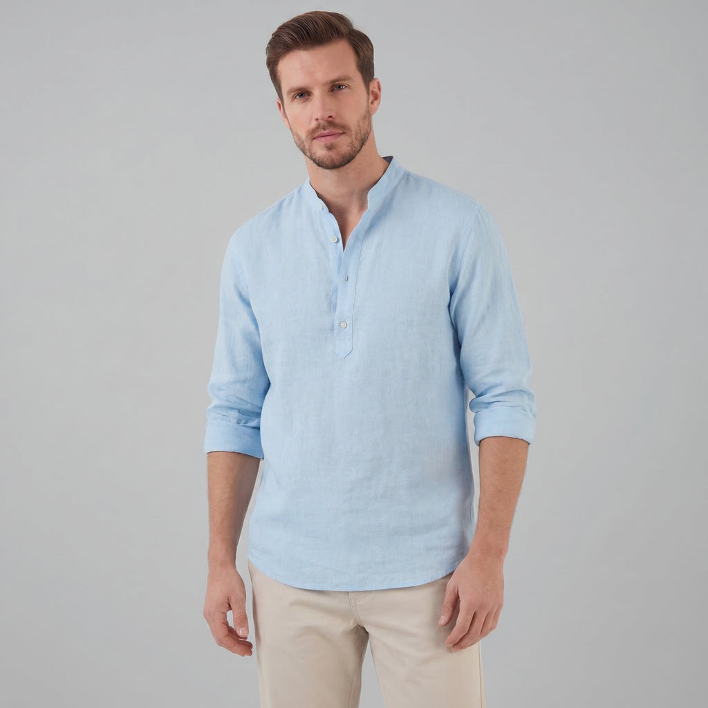 Men's Loose-Fit Cotton Henley Shirt for Casual Wear and Everyday Comfort