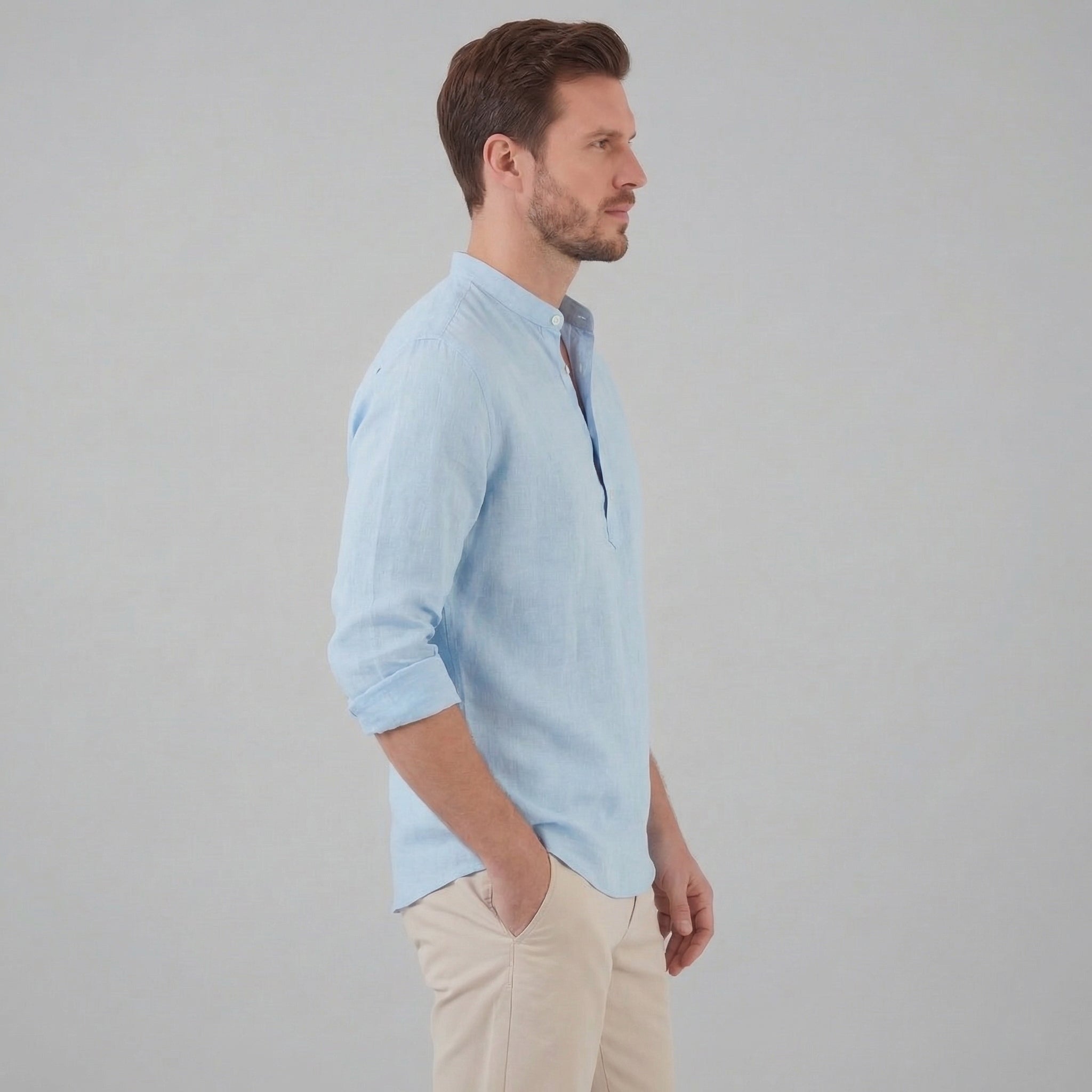 Men's Loose-Fit Cotton Henley Shirt for Casual Wear and Everyday Comfort