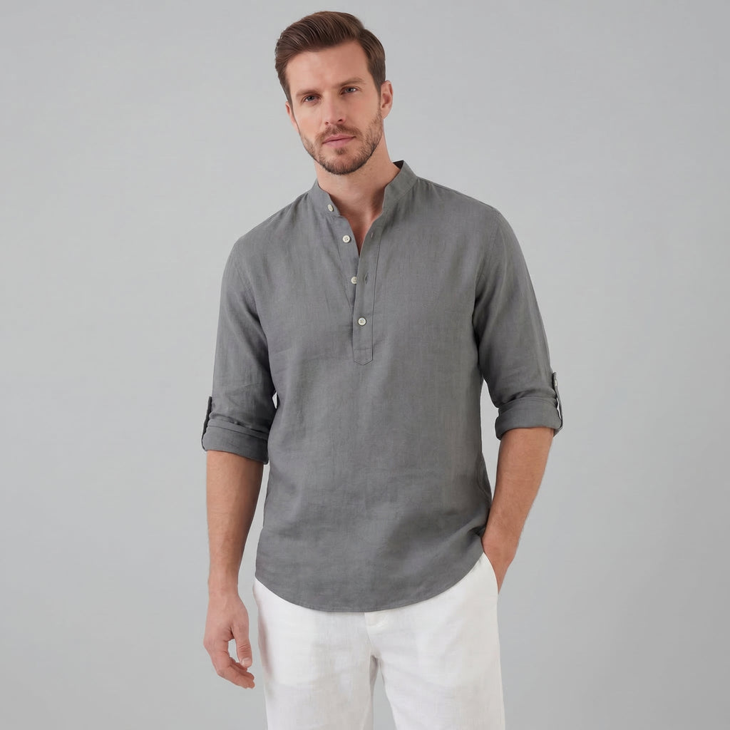 Men's Loose-Fit Cotton Henley Shirt for Casual Wear and Everyday Comfort