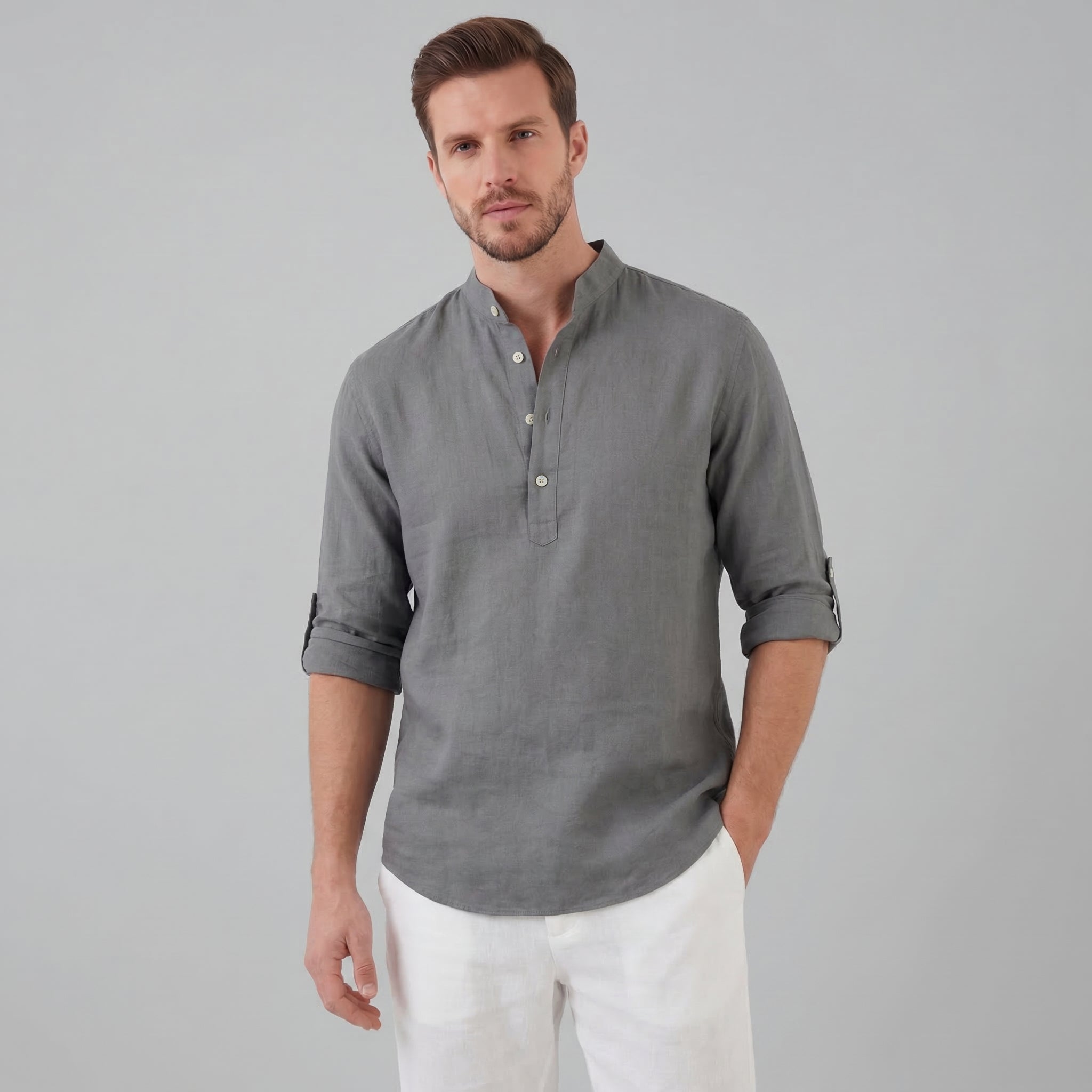 Men's Loose-Fit Cotton Henley Shirt for Casual Wear and Everyday Comfort