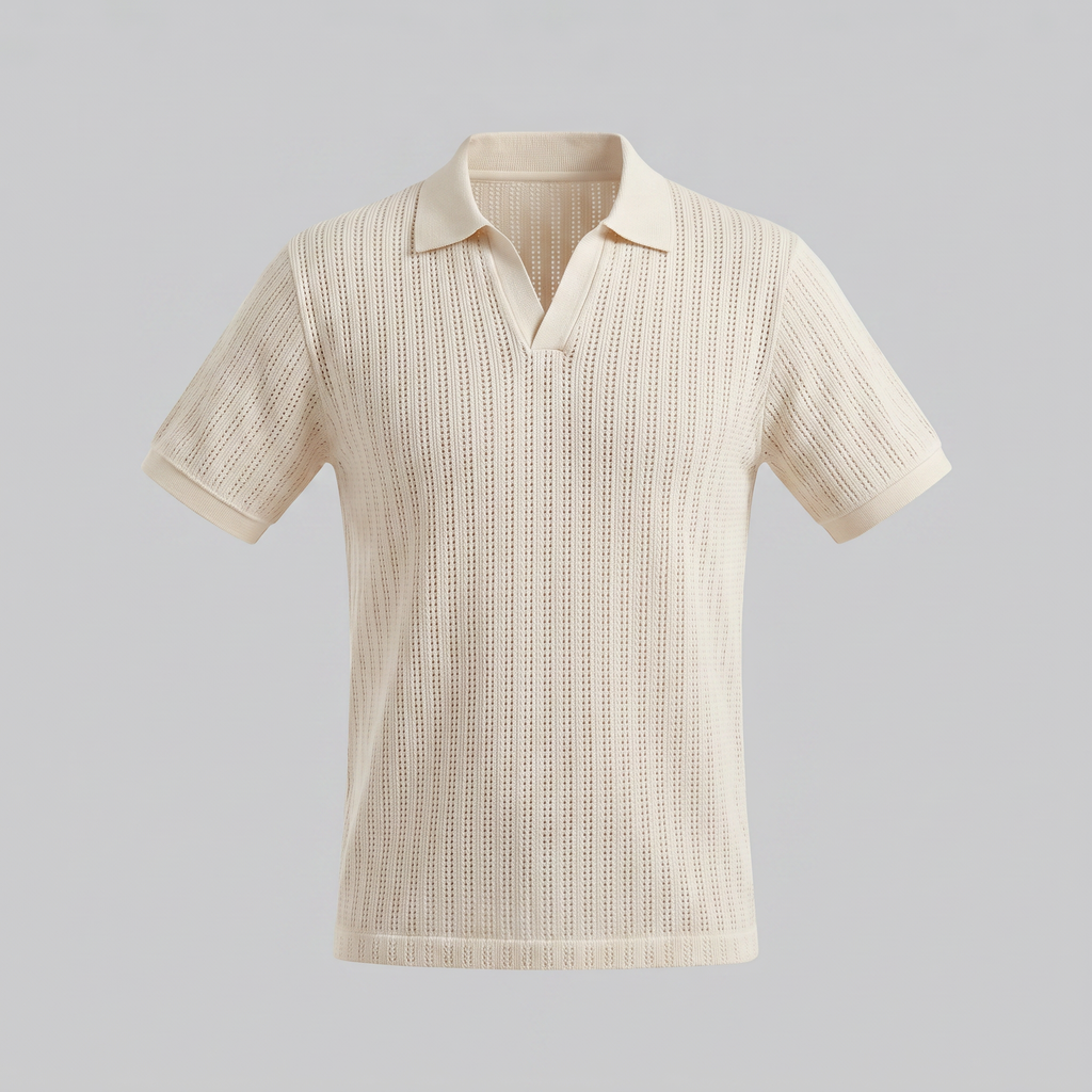 Men's Open Collar Polo Shirt - Lightweight Cotton - Summer Casual Wear