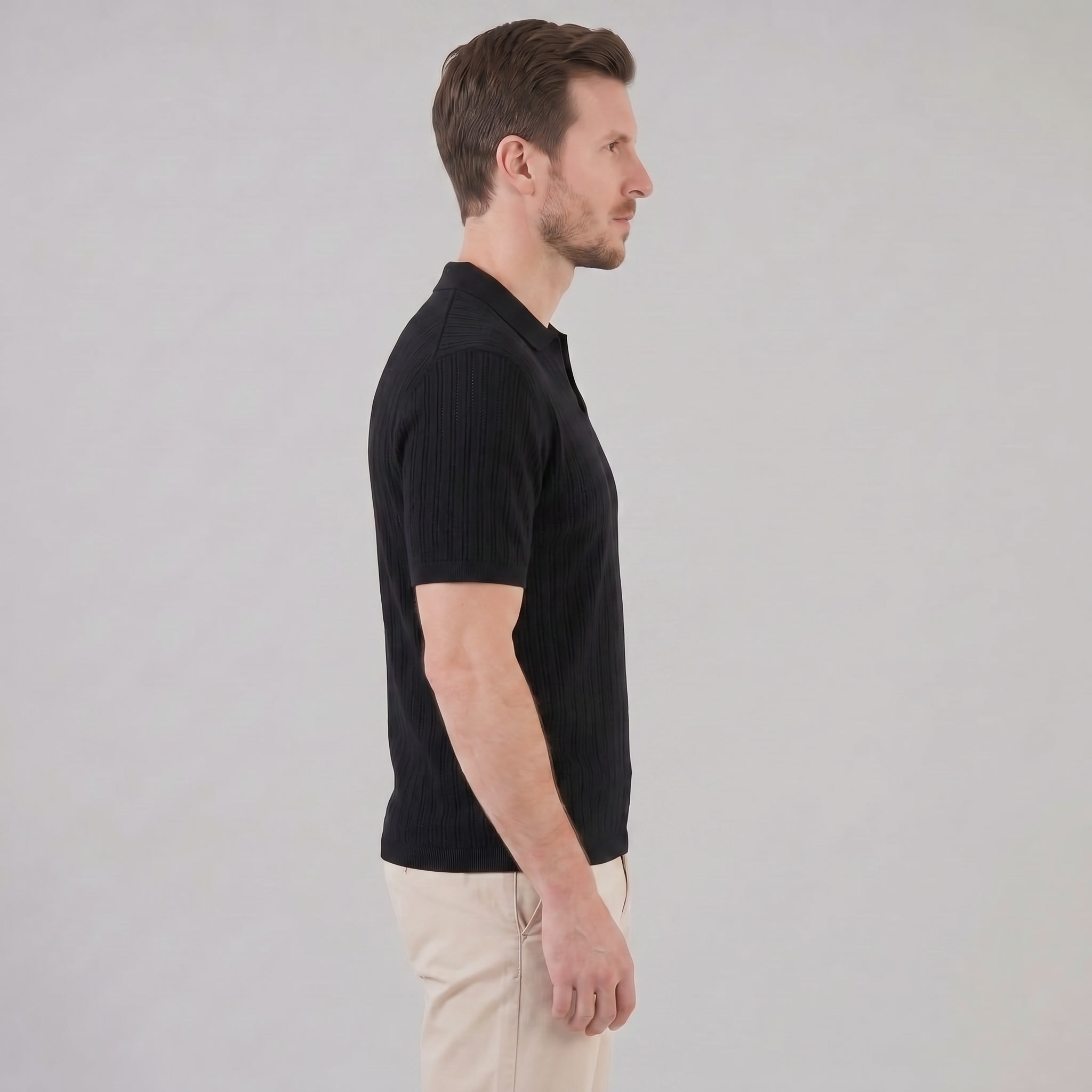 Men's Open Collar Polo Shirt - Lightweight Cotton - Summer Casual Wear