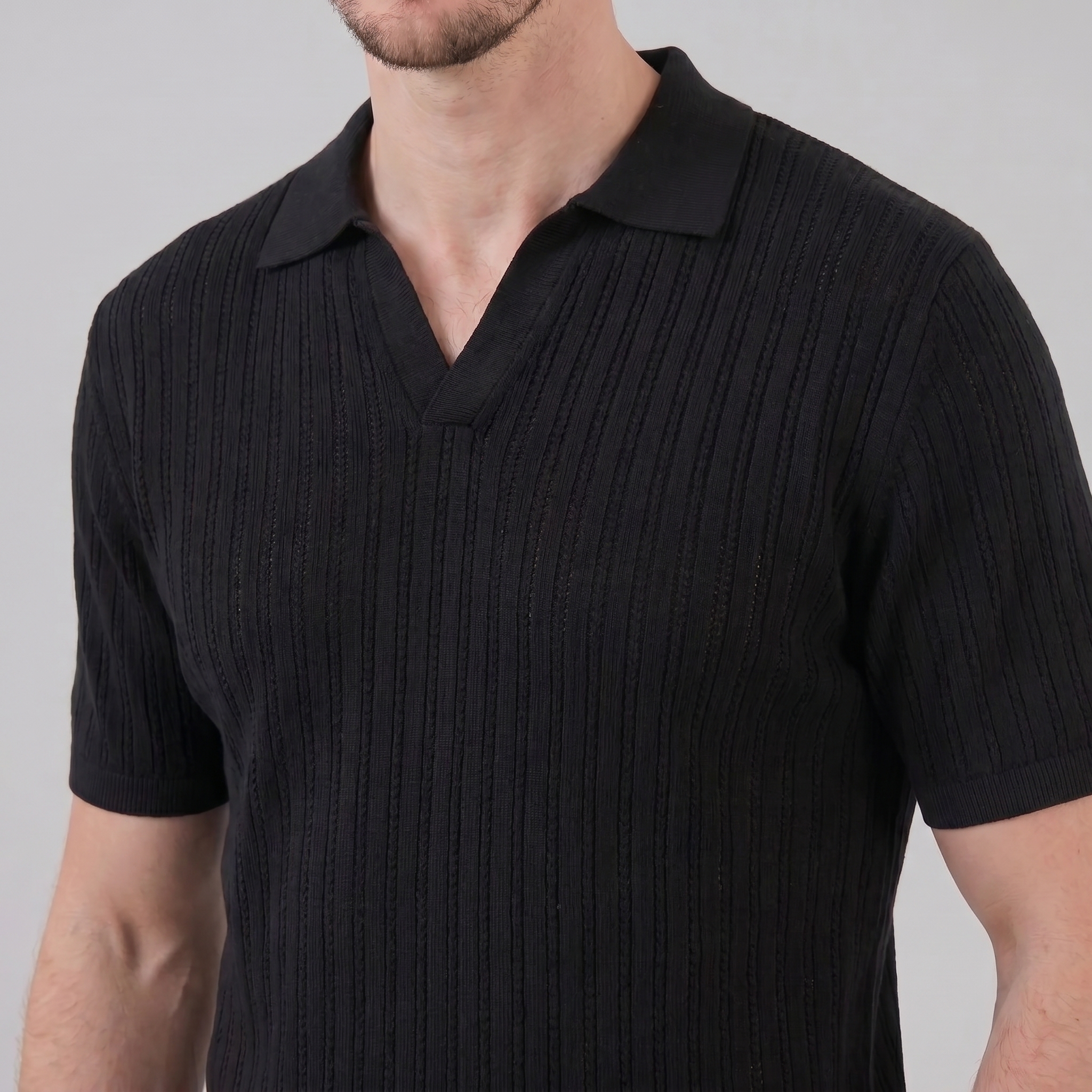 Men's Open Collar Polo Shirt - Lightweight Cotton - Summer Casual Wear